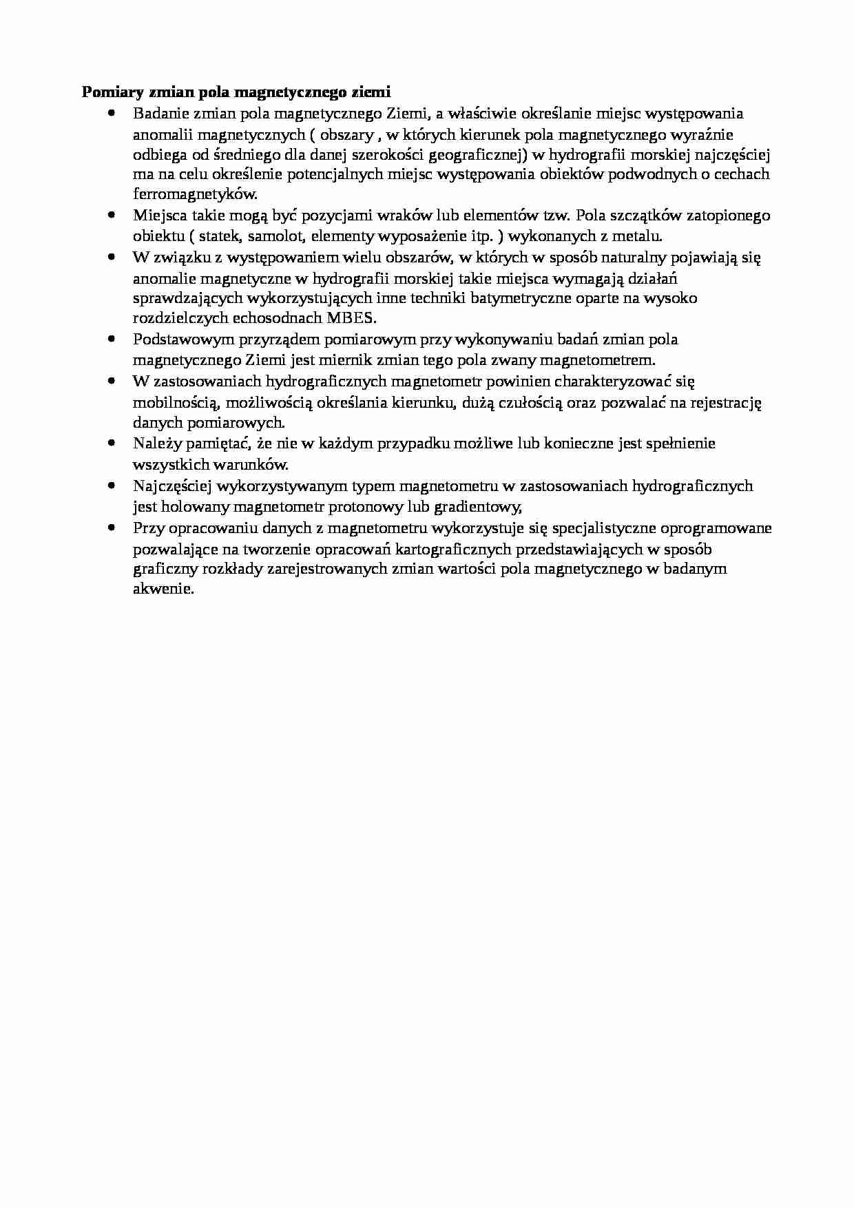 Pomiary zmian pola magnetycznego Ziemi-opracowanie - strona 1
