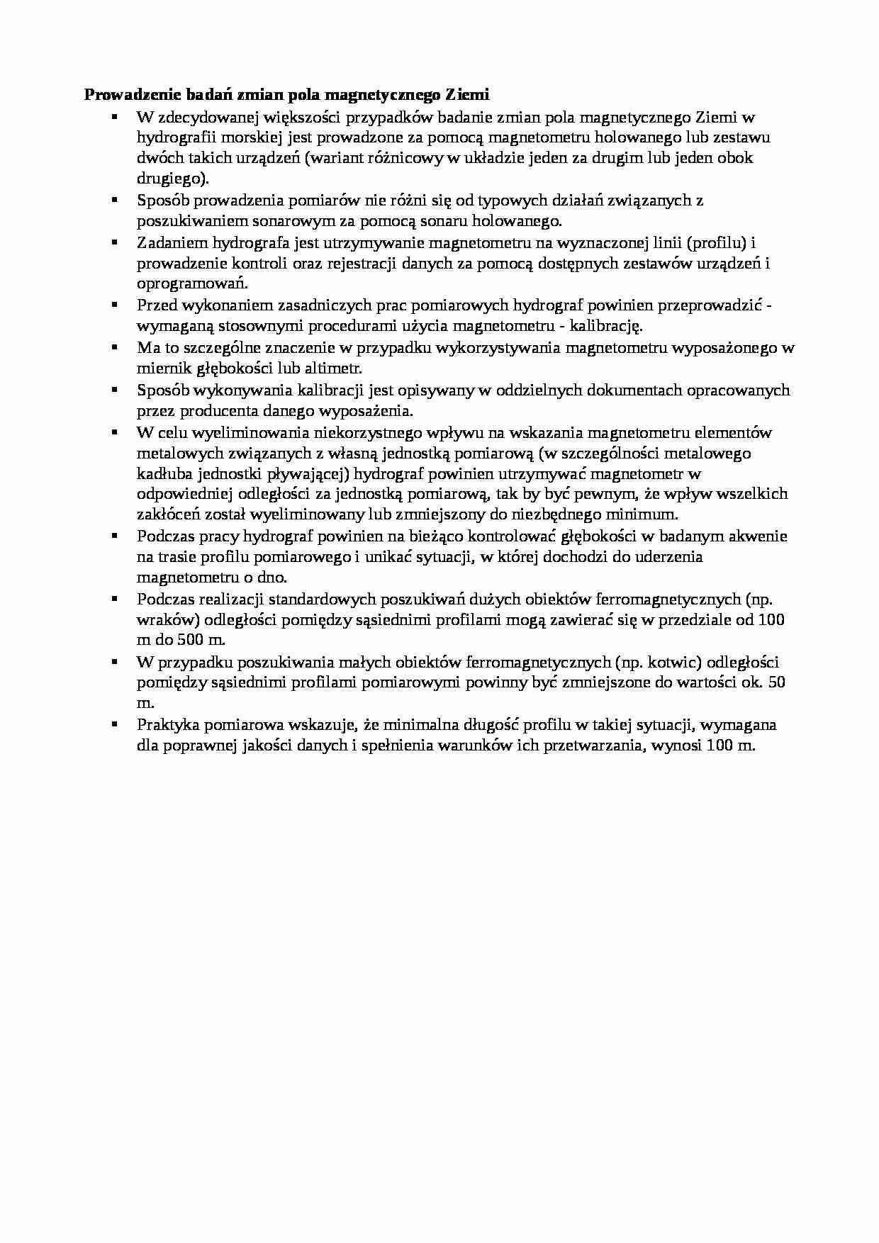 Prowadzenie badań zmian pola magnetycznego Ziemi-opracowanie - strona 1
