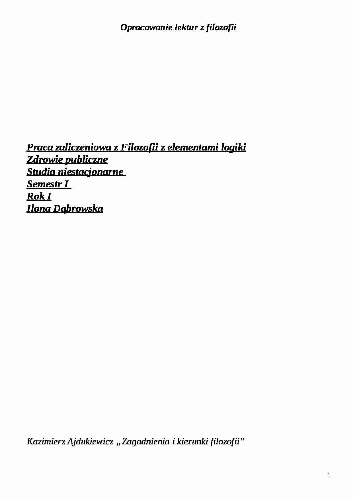 Filozofia - Kazimierz Ajdukiewicz - strona 1