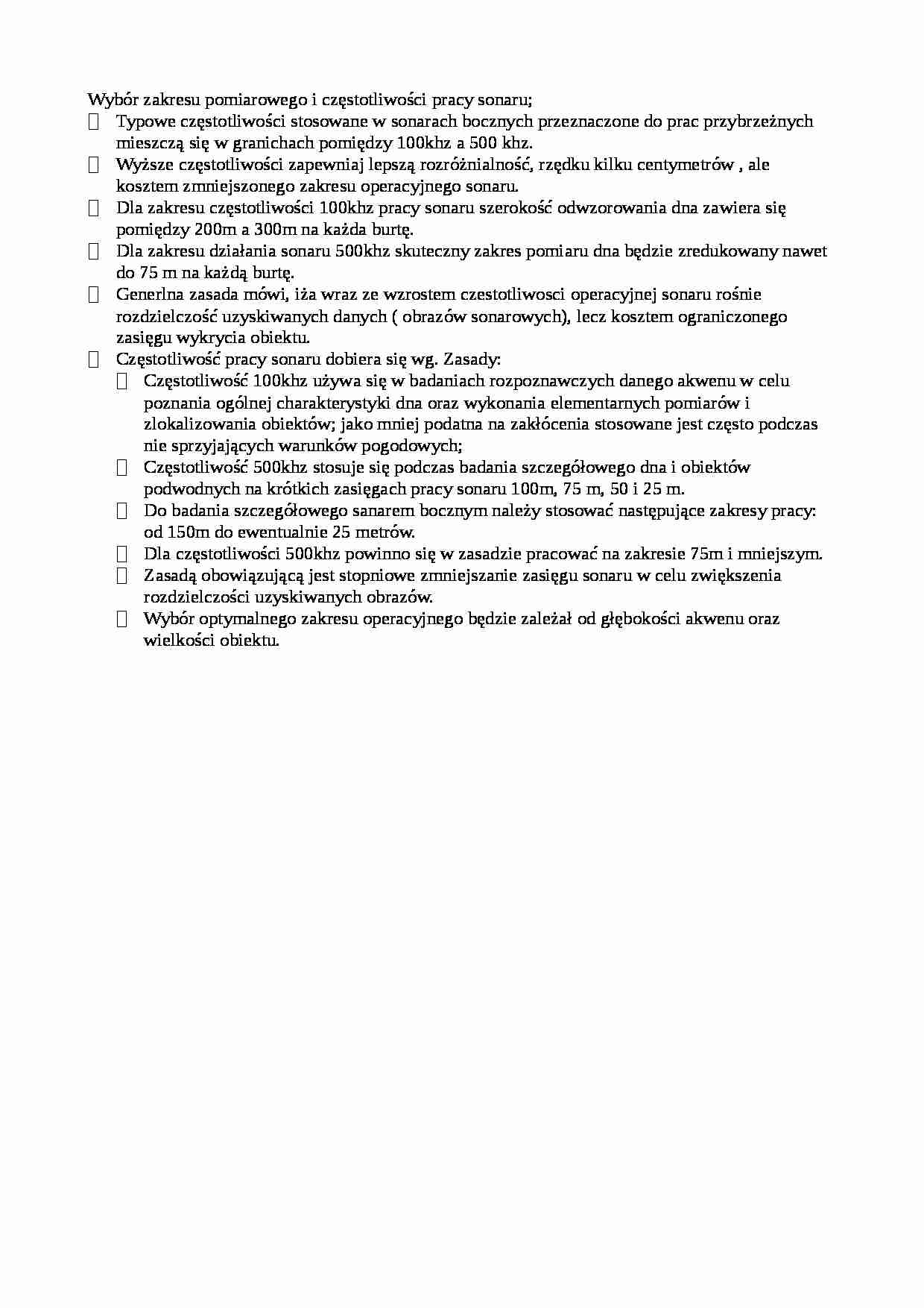Wybór zakresu pomiarowego i częstotliwości pracy sonaru-opracowanie - strona 1