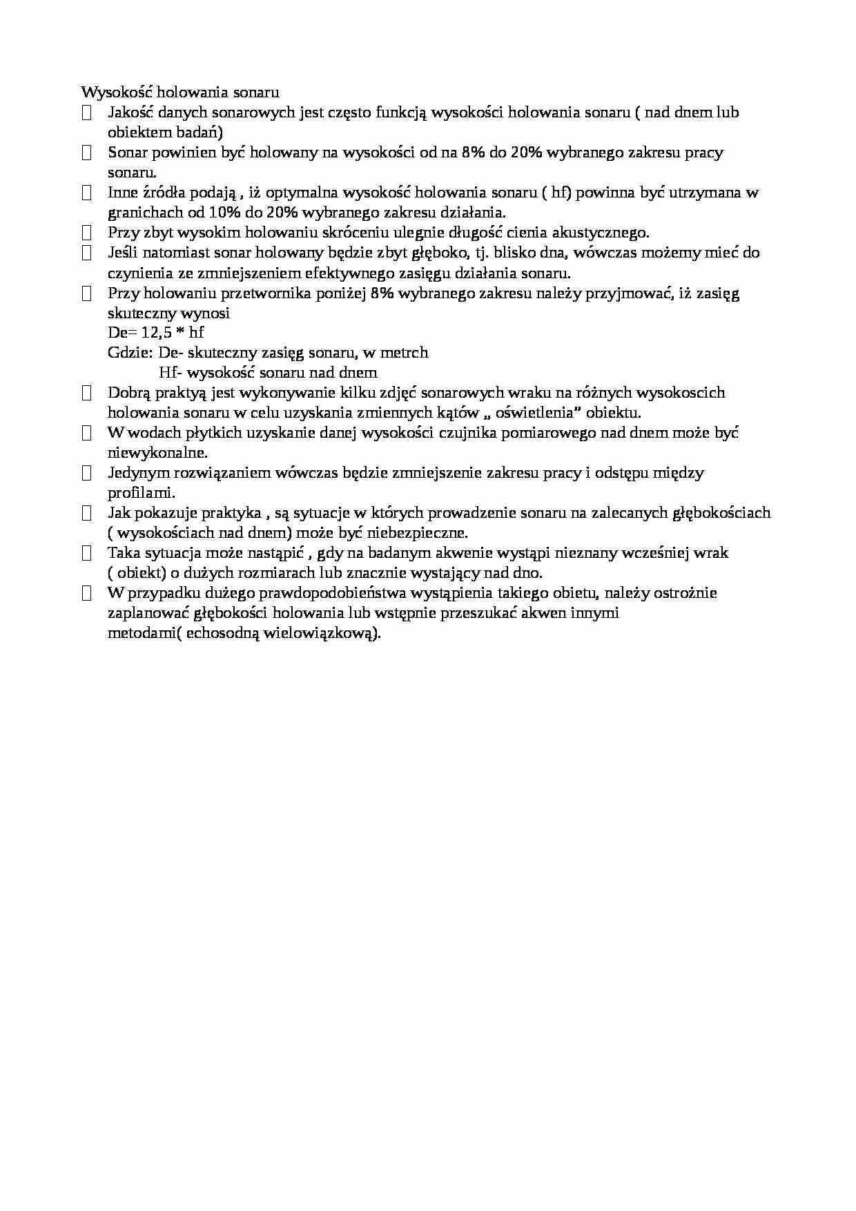 Wysokość holowania sonaru-opracowanie - strona 1
