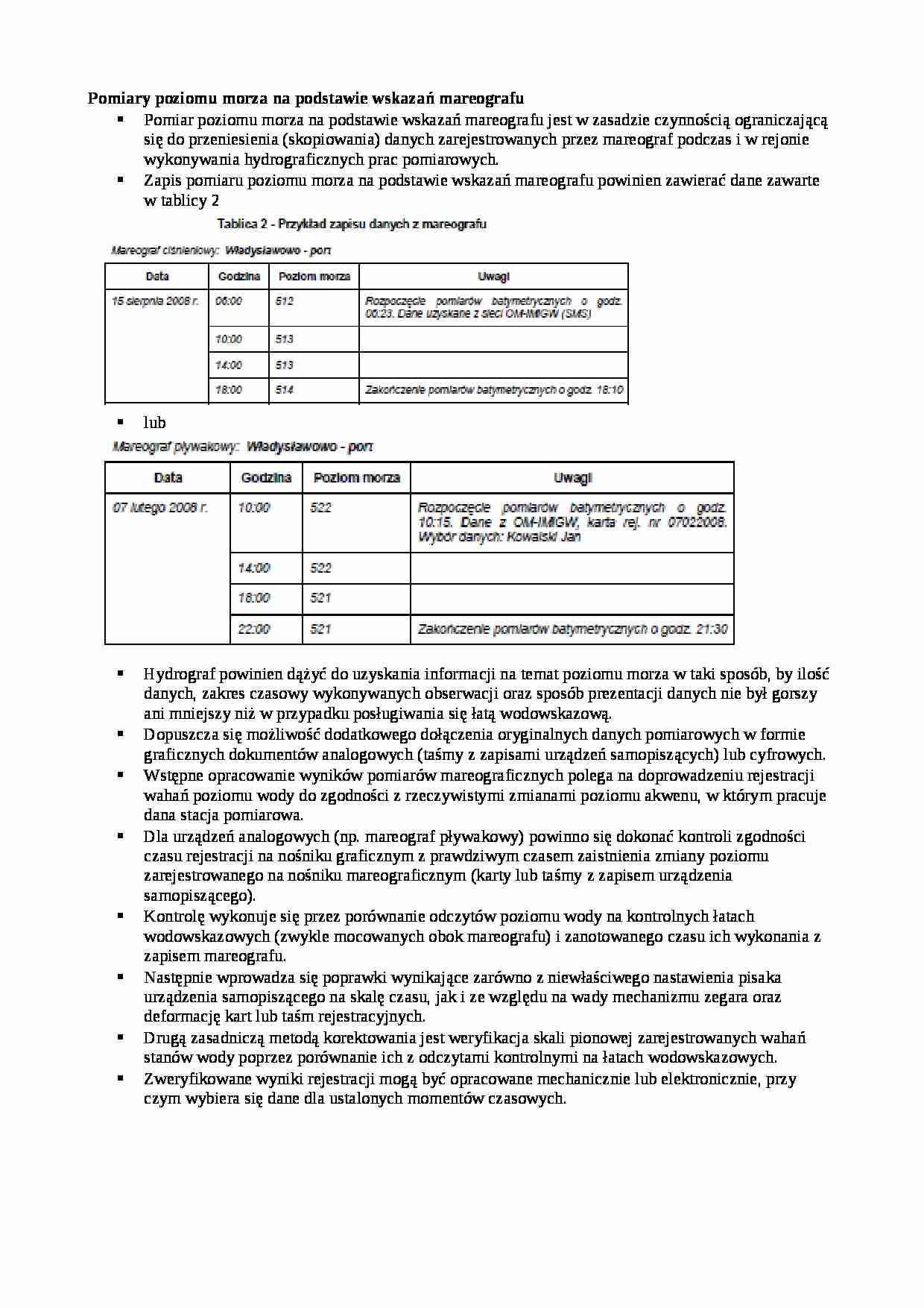 Pomiary poziomu morza na podstawie wskazań mareografu-opracowanie - strona 1