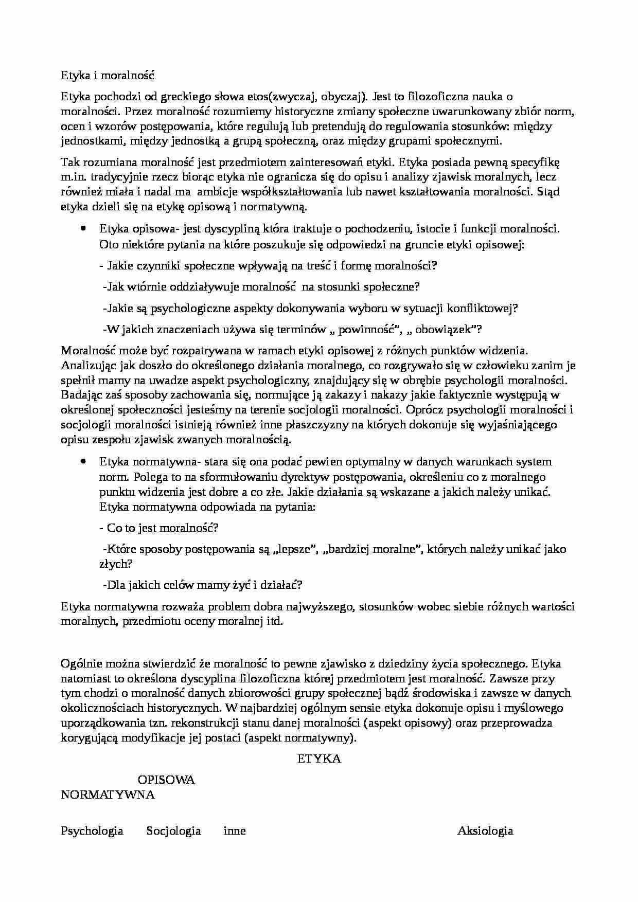Etyka i moralność-opracowanie - strona 1