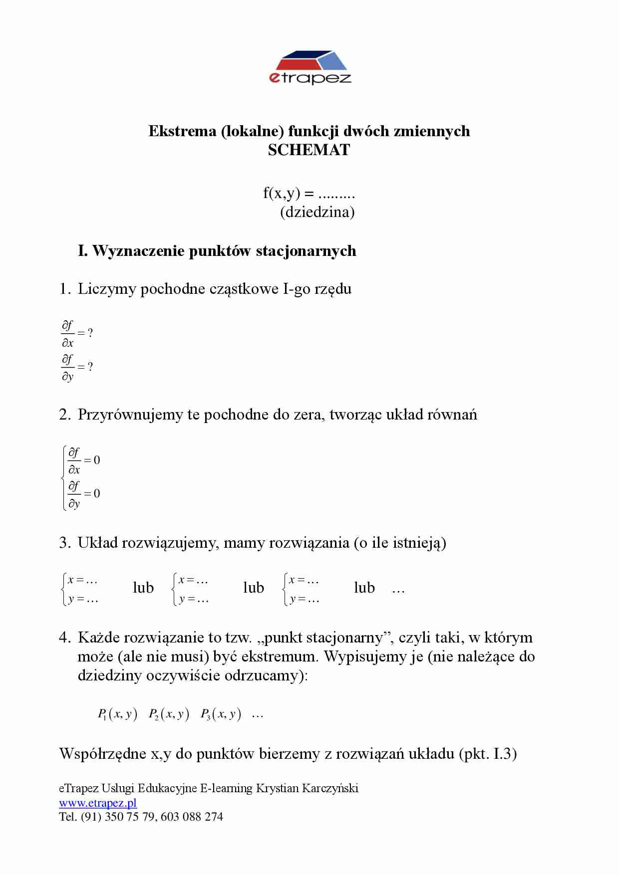 Wzory do ekstrema funkcji dwóch zmiennych - strona 1