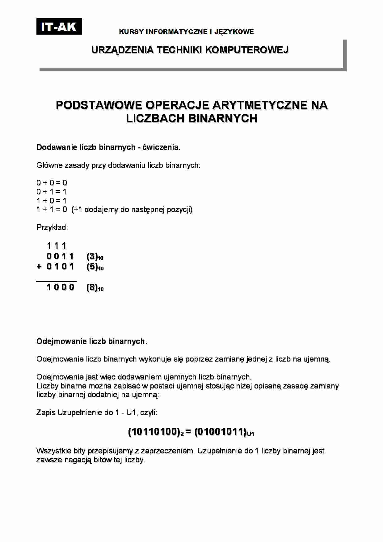 Operacje na liczbach binarnych - omówienie - strona 1