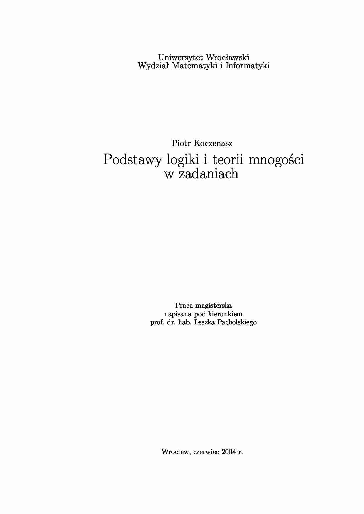 Podstawy Logiki i teorii Mnogości w zadaniach - strona 1