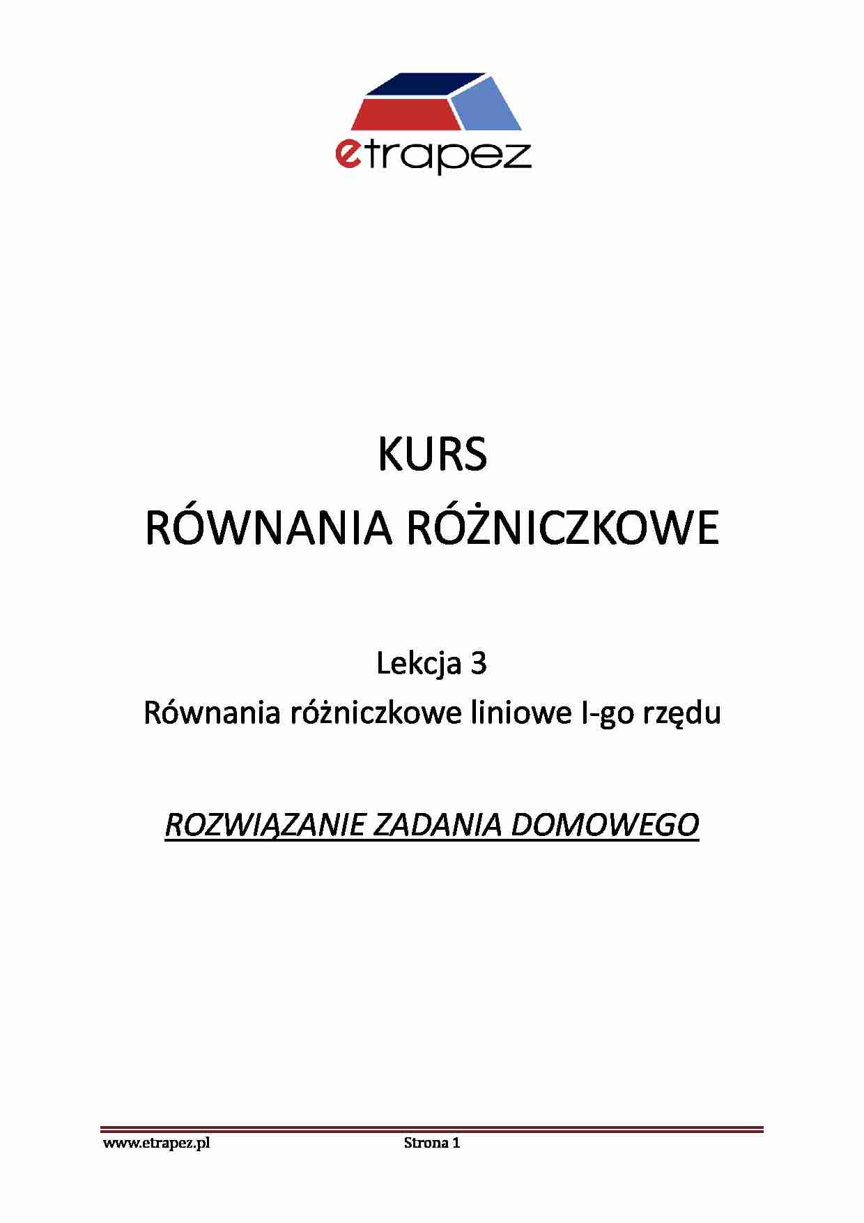 Równania liniowe I rzedu - wykład - strona 1