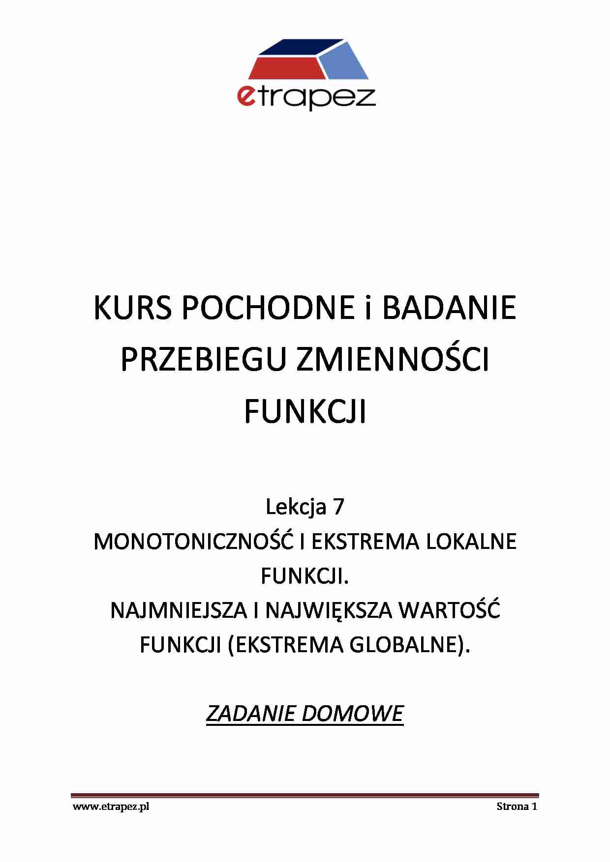 Monotoniczność, ekstrema funkcji - omówienie - strona 1