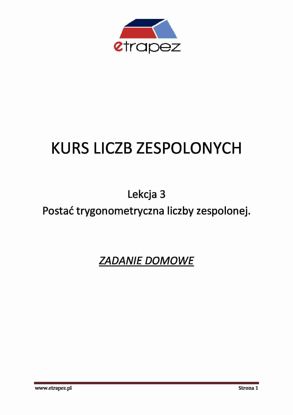 Zadania z postaci trygonometrycznej - omówienie - strona 1