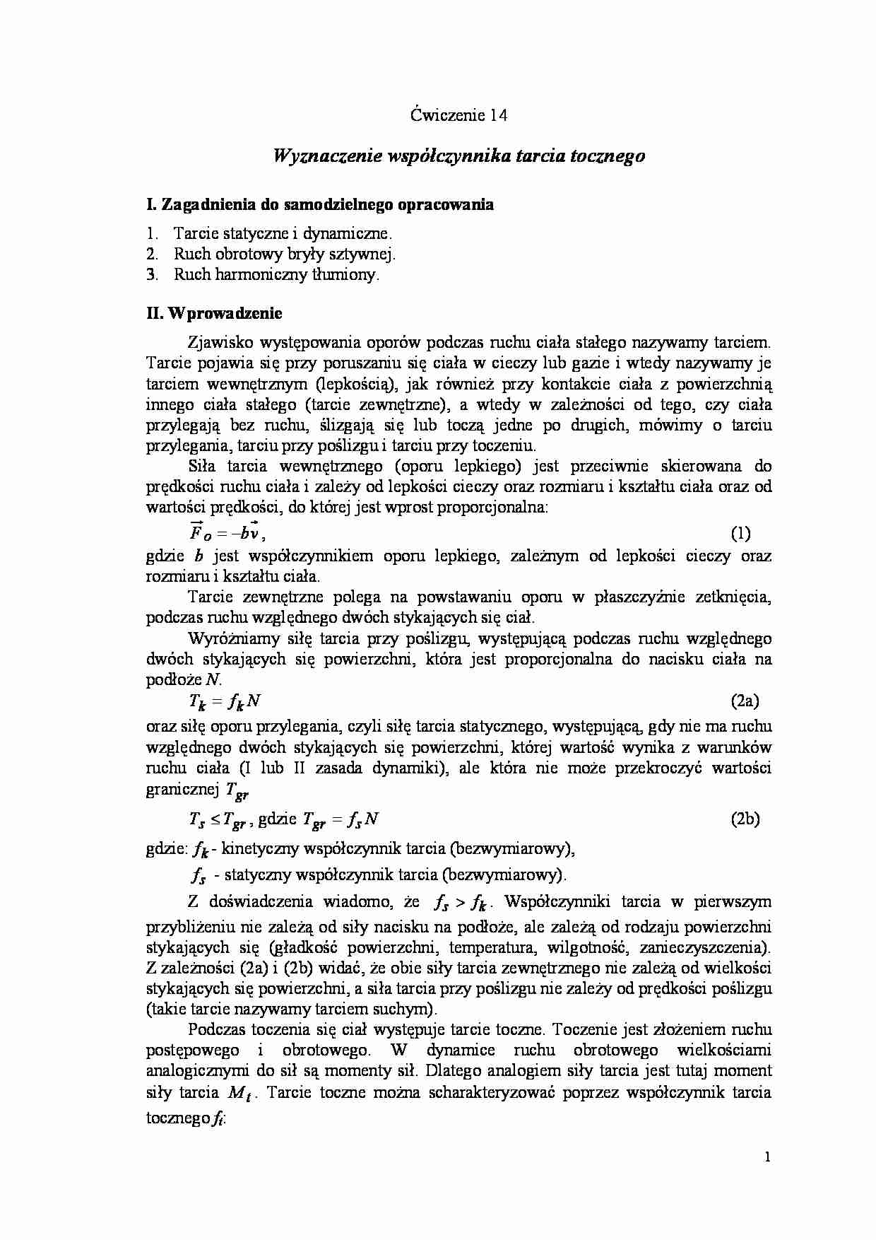 Wyznaczanie współczynnika tarcia tocznego - omówienie - strona 1