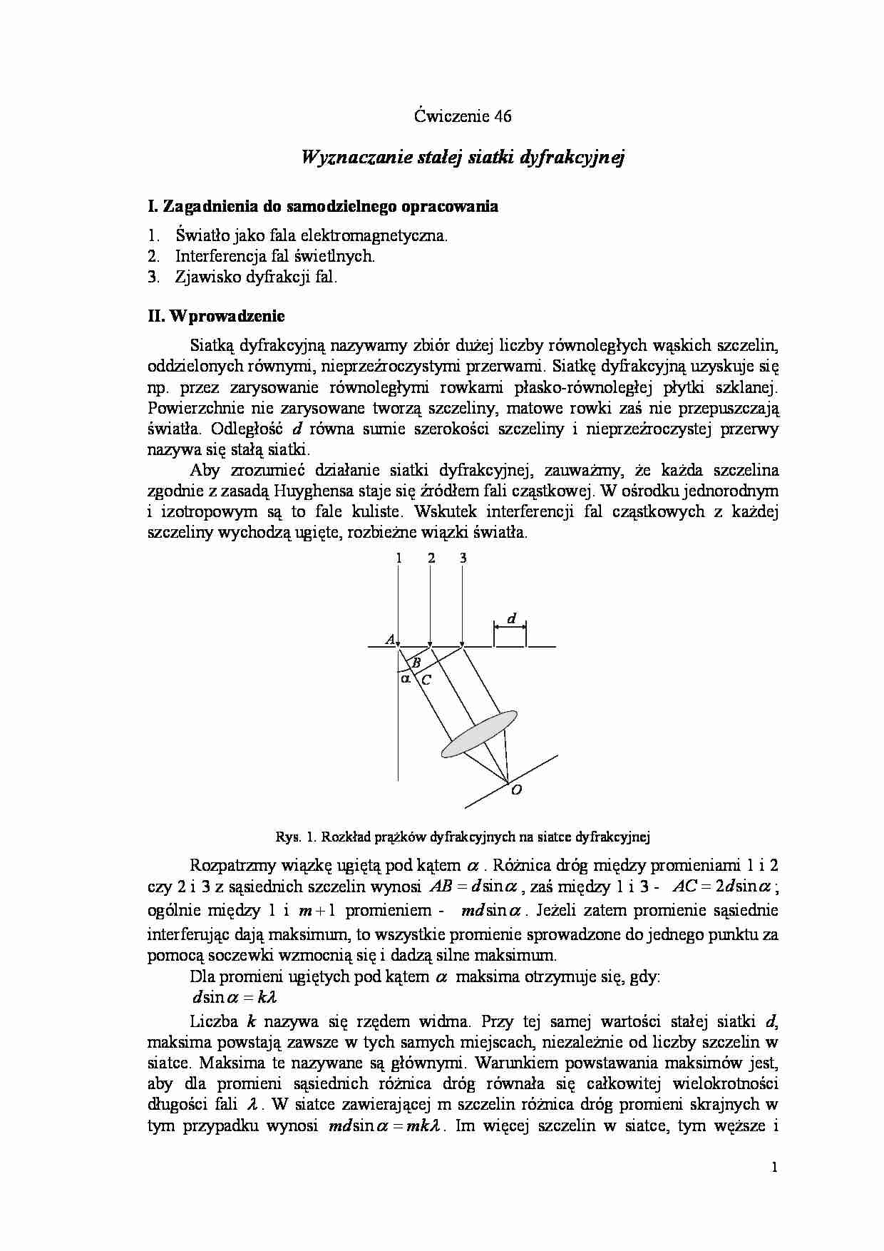 Wyznaczanie stałej siatki dyfrakcyjnej - omówienie - strona 1
