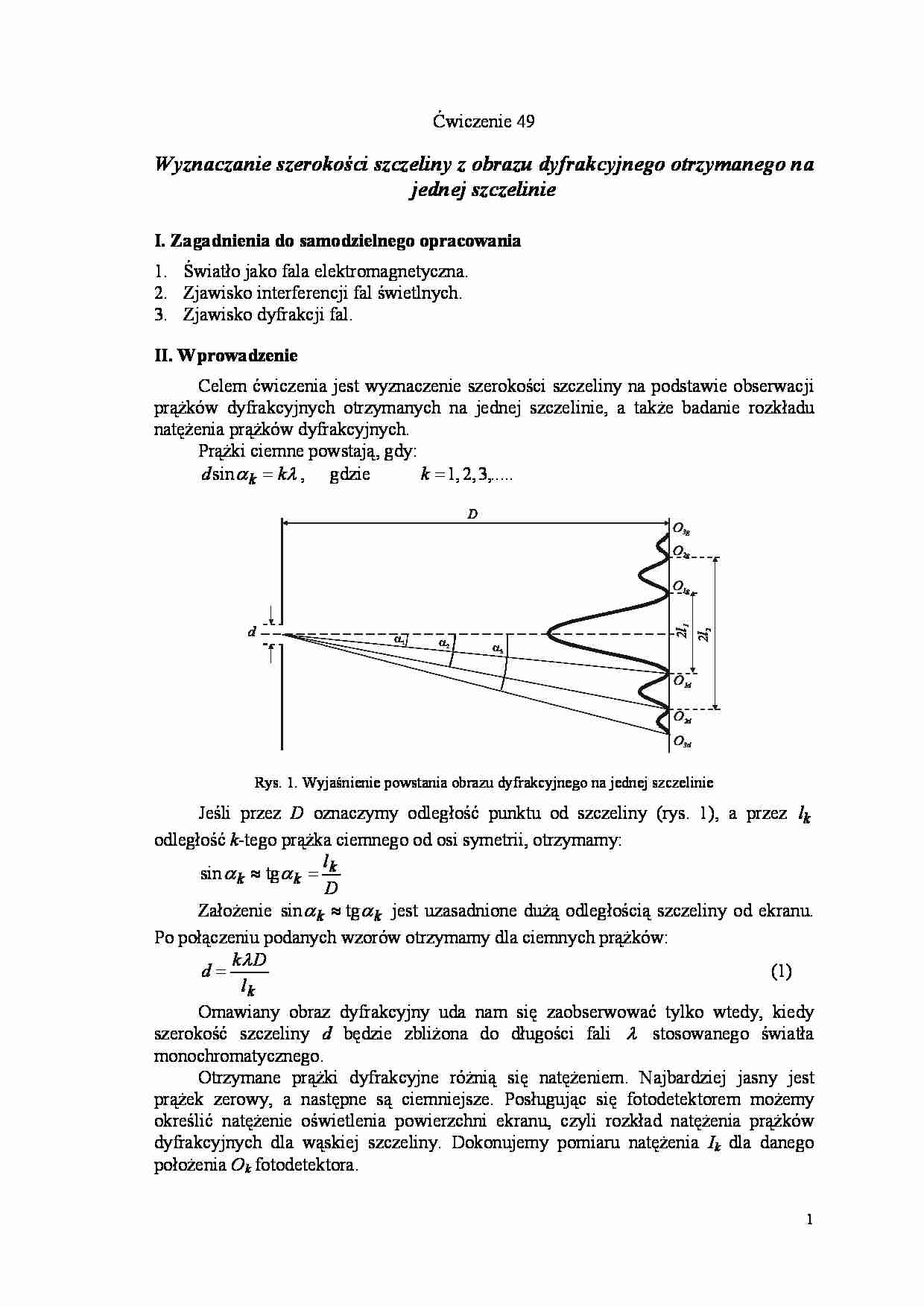 Wyznaczanie szerokości szczeliny - omówienie - strona 1