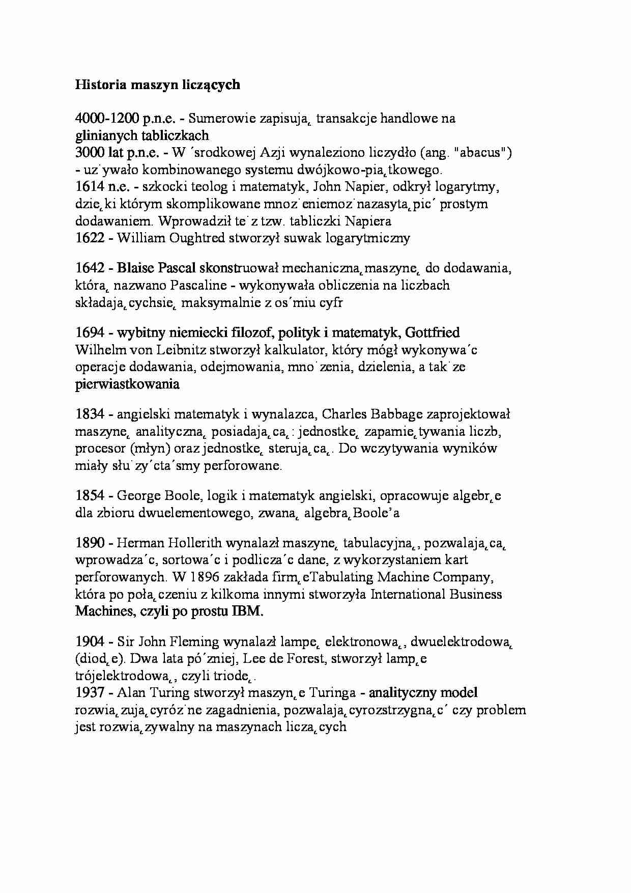 Historia maszyn liczących-opracowanie - strona 1