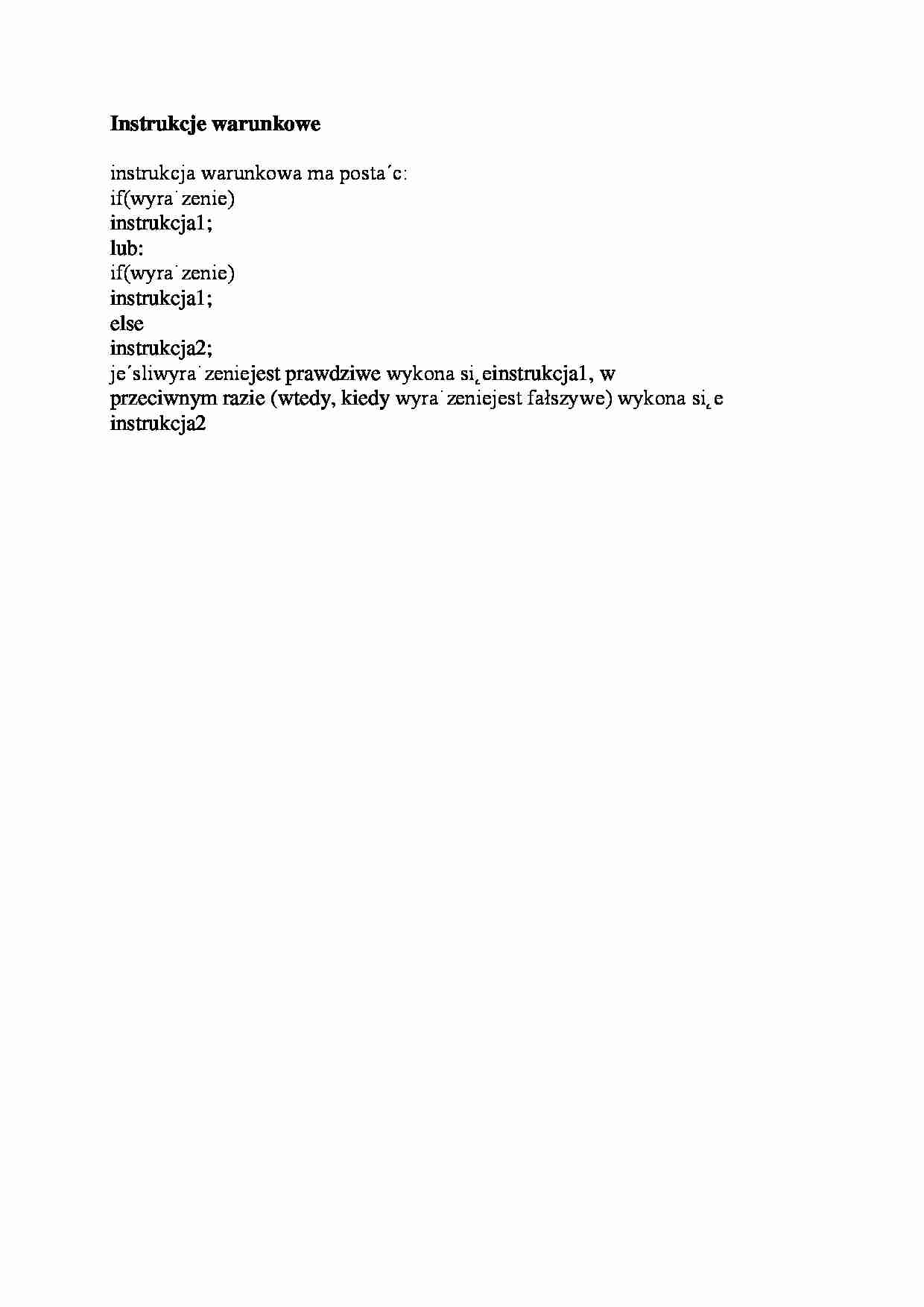 Instrukcje warunkowe-opracowanie - strona 1