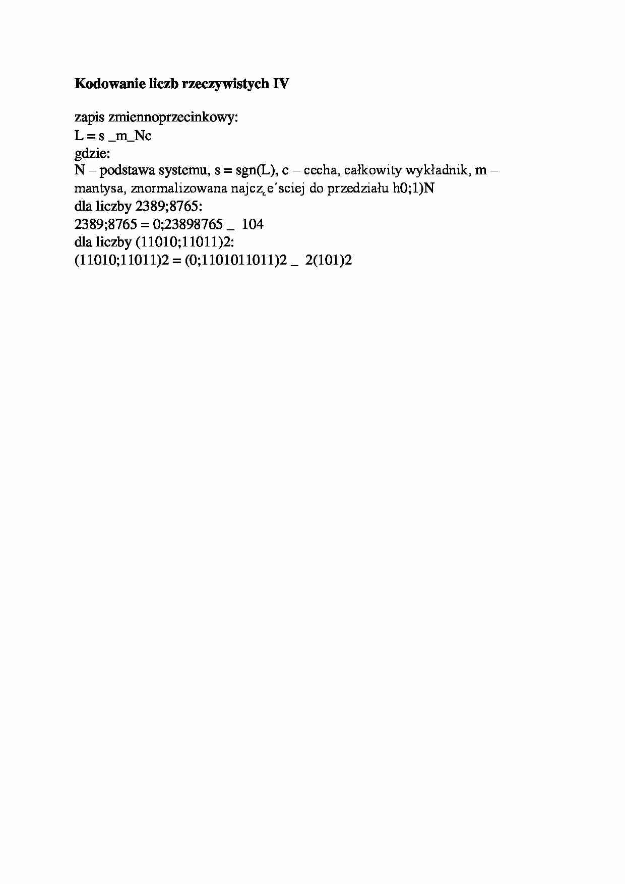 Kodowanie liczb rzeczywistych IV-opracowanie - strona 1