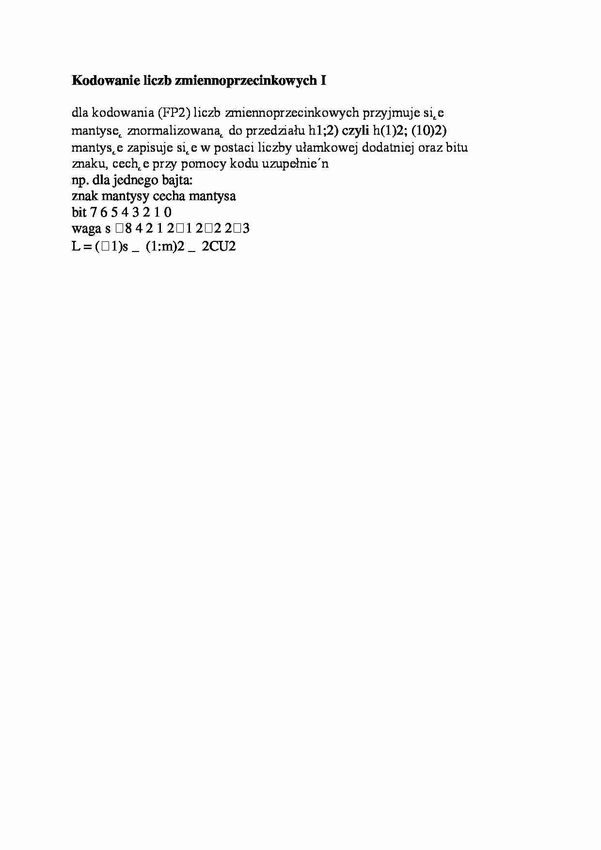 Kodowanie liczb zmiennoprzecinkowych I-opracowanie - strona 1