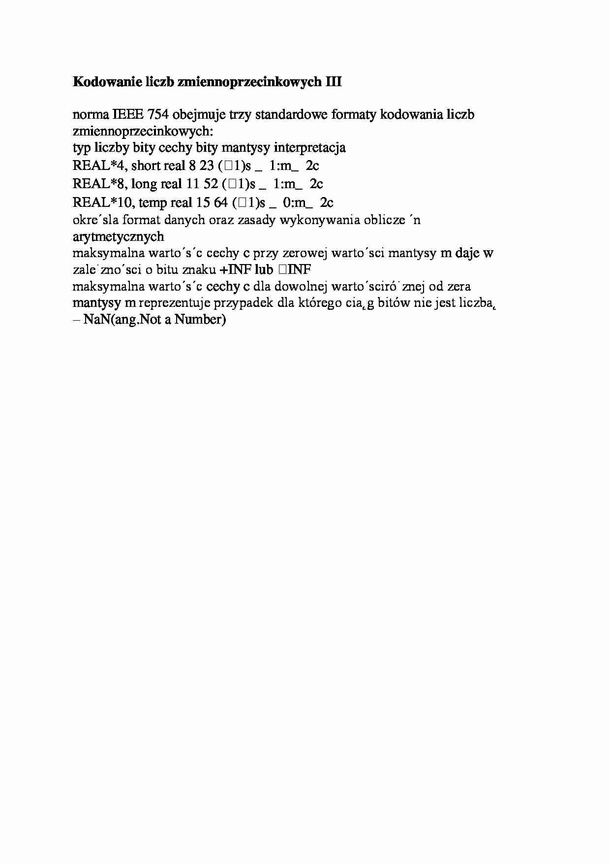 Kodowanie liczb zmiennoprzecinkowych III-opracowanie - strona 1