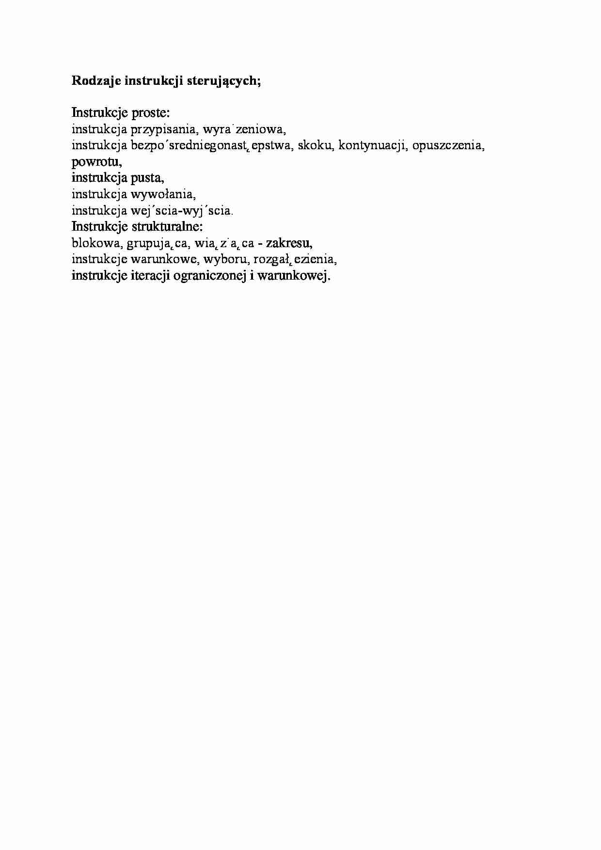 Rodzaje instrukcji sterujących-opracowanie - strona 1