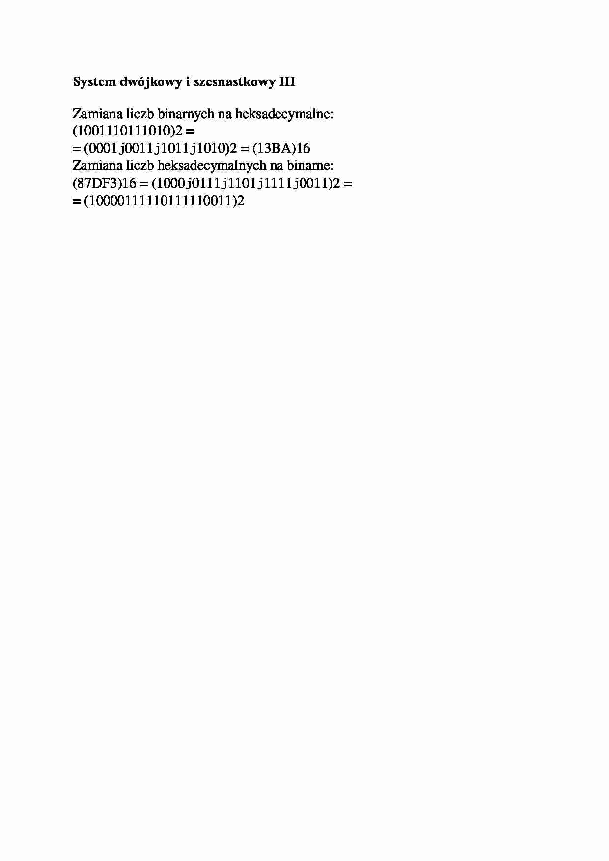 System dwójkowy i szesnastkowy III-opracowanie - strona 1