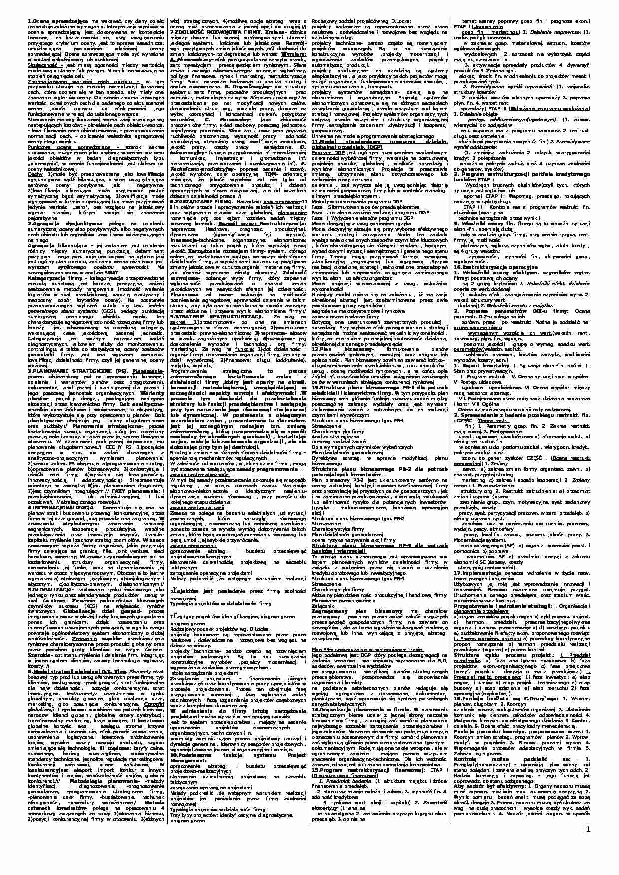zarzadzanie projektami-sciaga- podstawowe zagadnienia - strona 1
