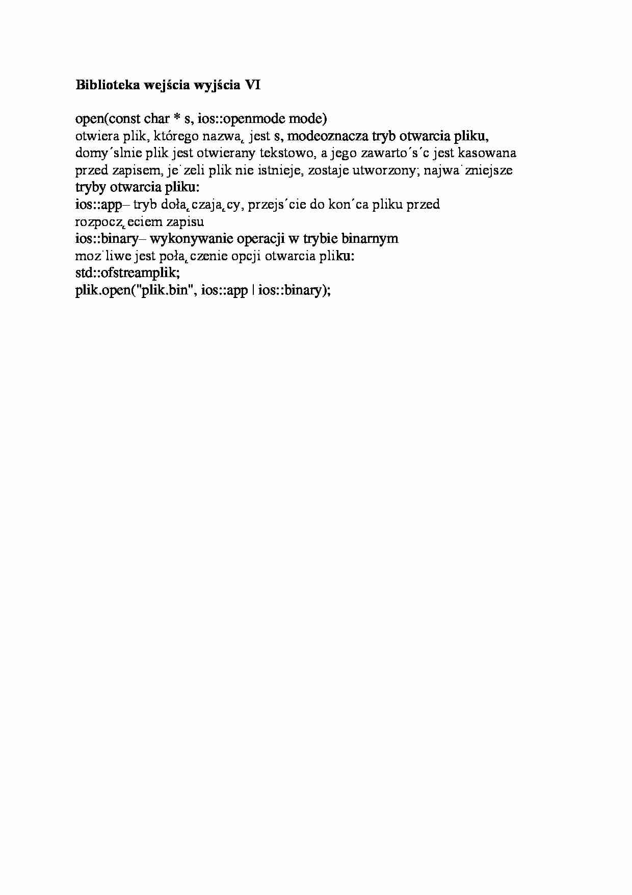 Biblioteka wejścia wyjścia VI-opracowanie - strona 1