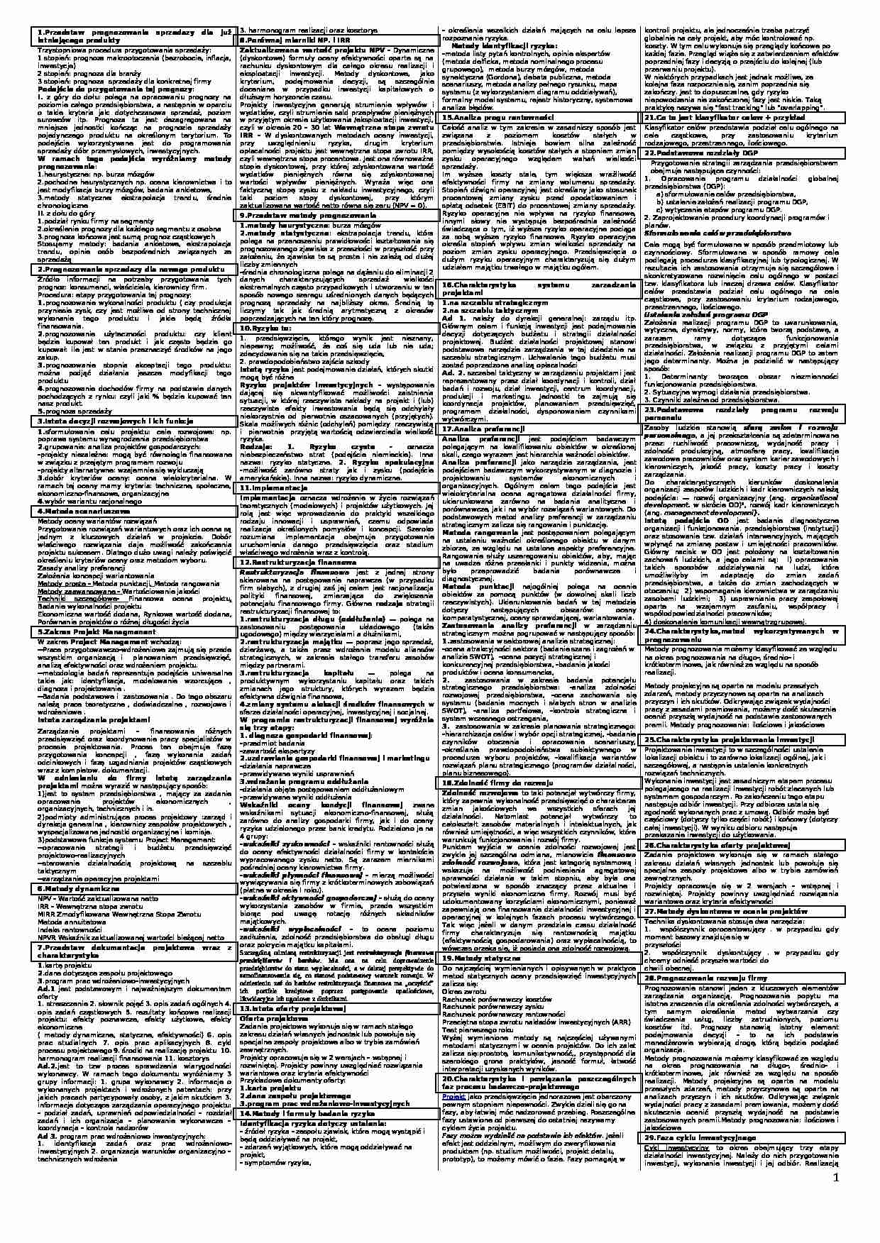 zarzadzanie projektami-sciaga - strona 1