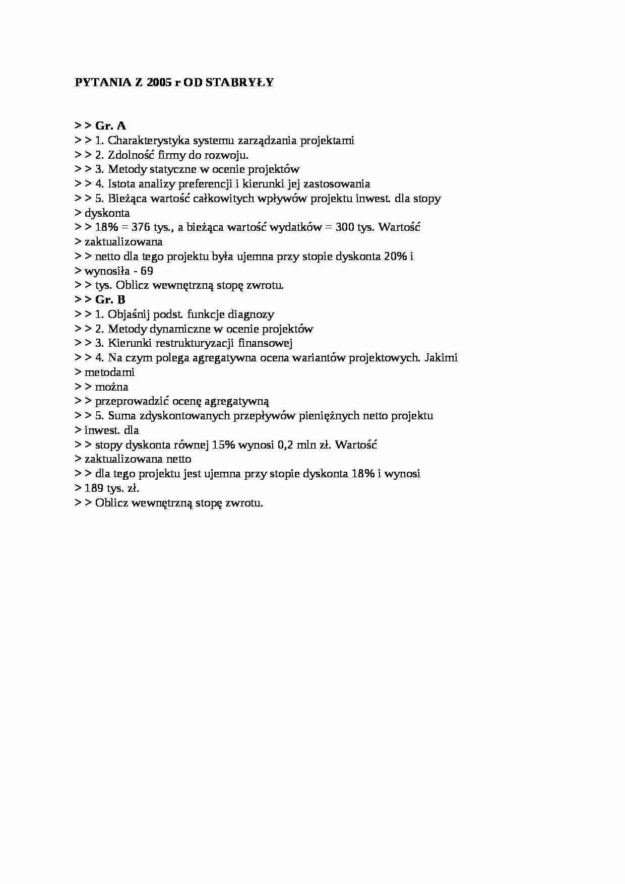 Pytania na egzamin zarzadzanie projektami Stabryla - strona 1