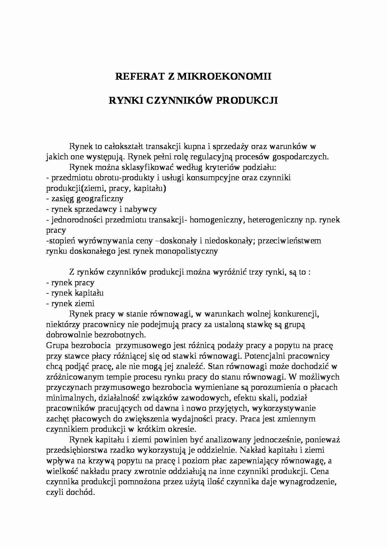 Mikroekonomia - Rynki czynników produkcji - strona 1