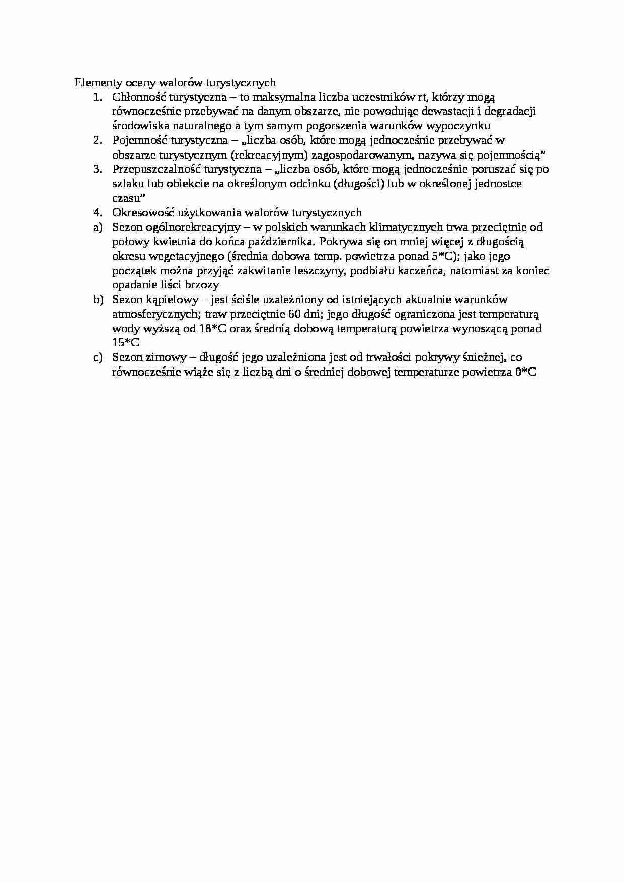 Elementy oceny walorów turystycznych  - omówienie - strona 1