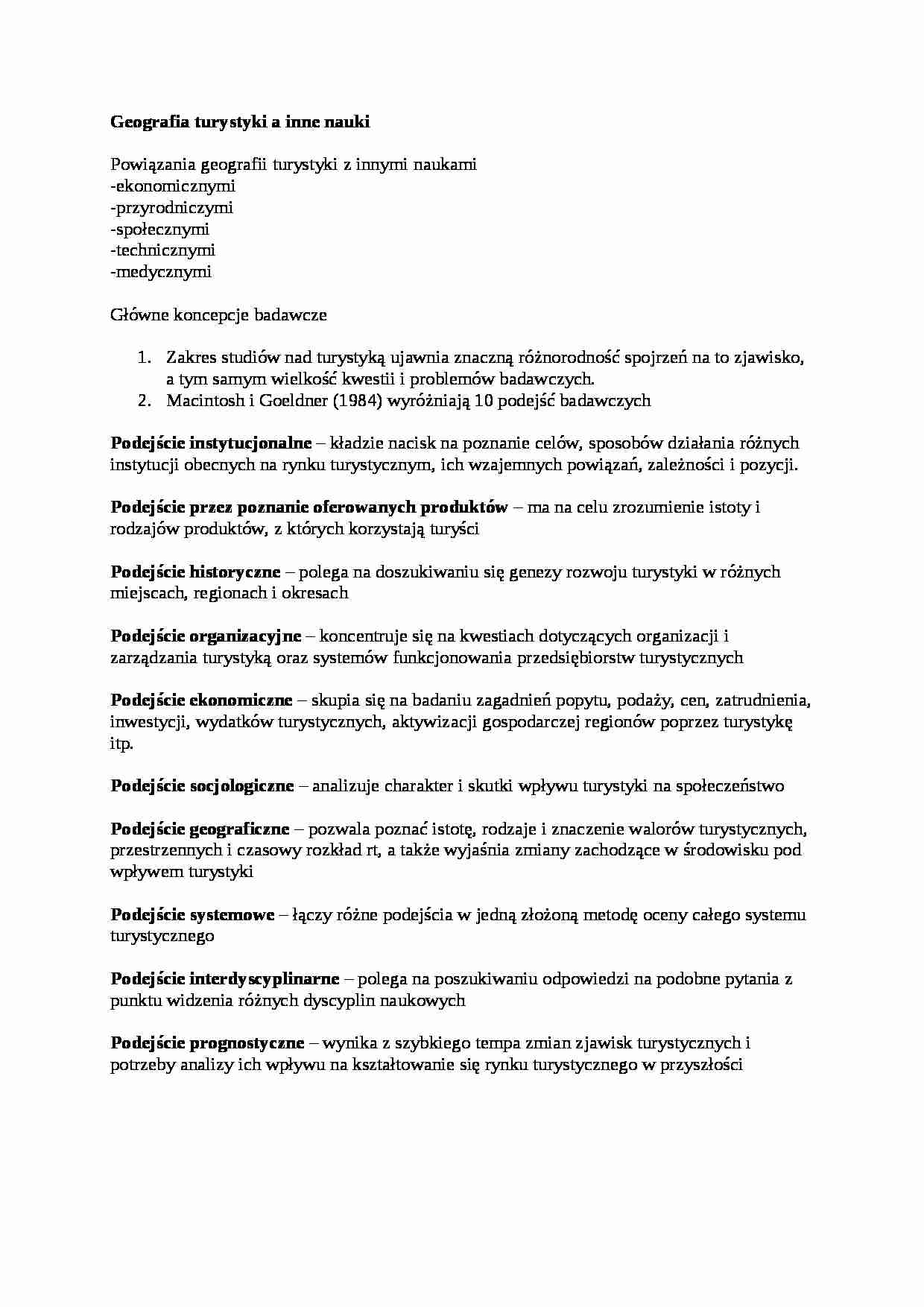 Geografia turystyki a inne nauki  - omówienie - strona 1