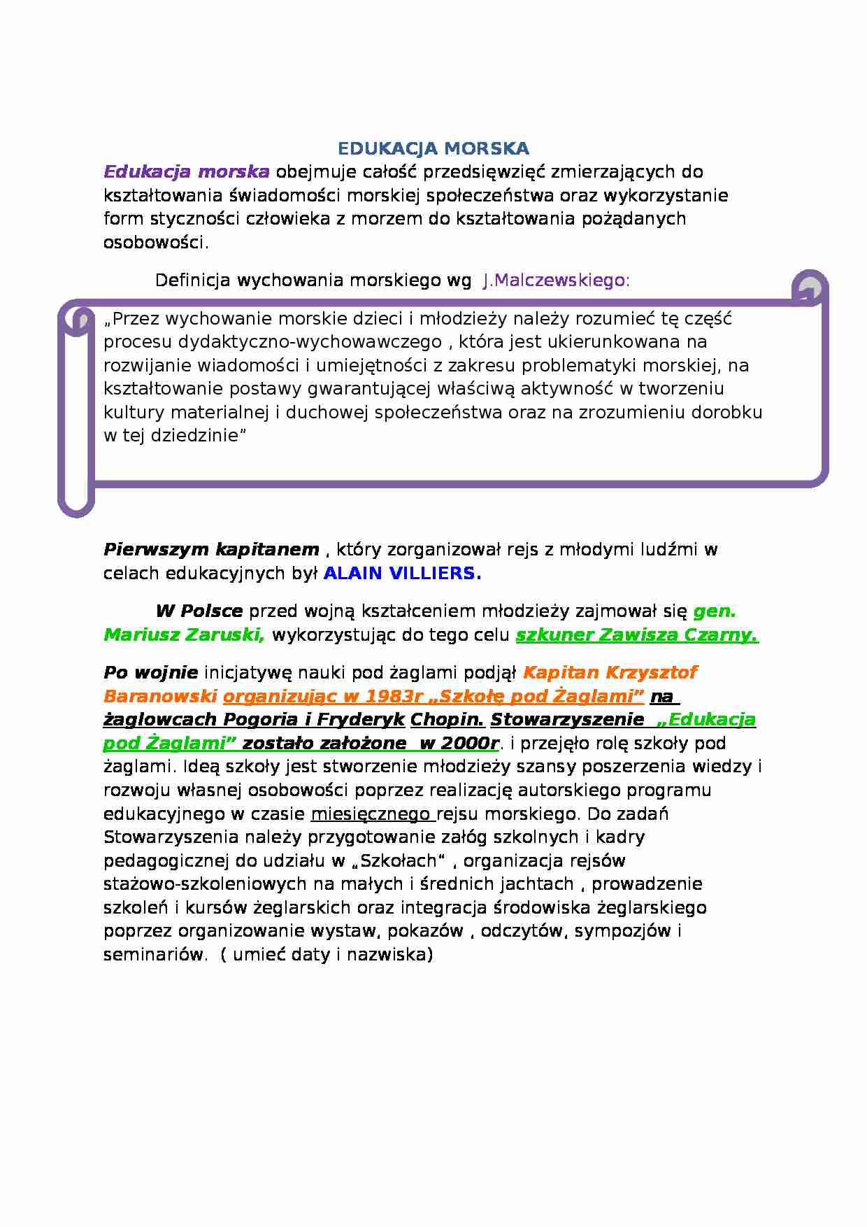 Edukacja morska  - omówienie  - strona 1