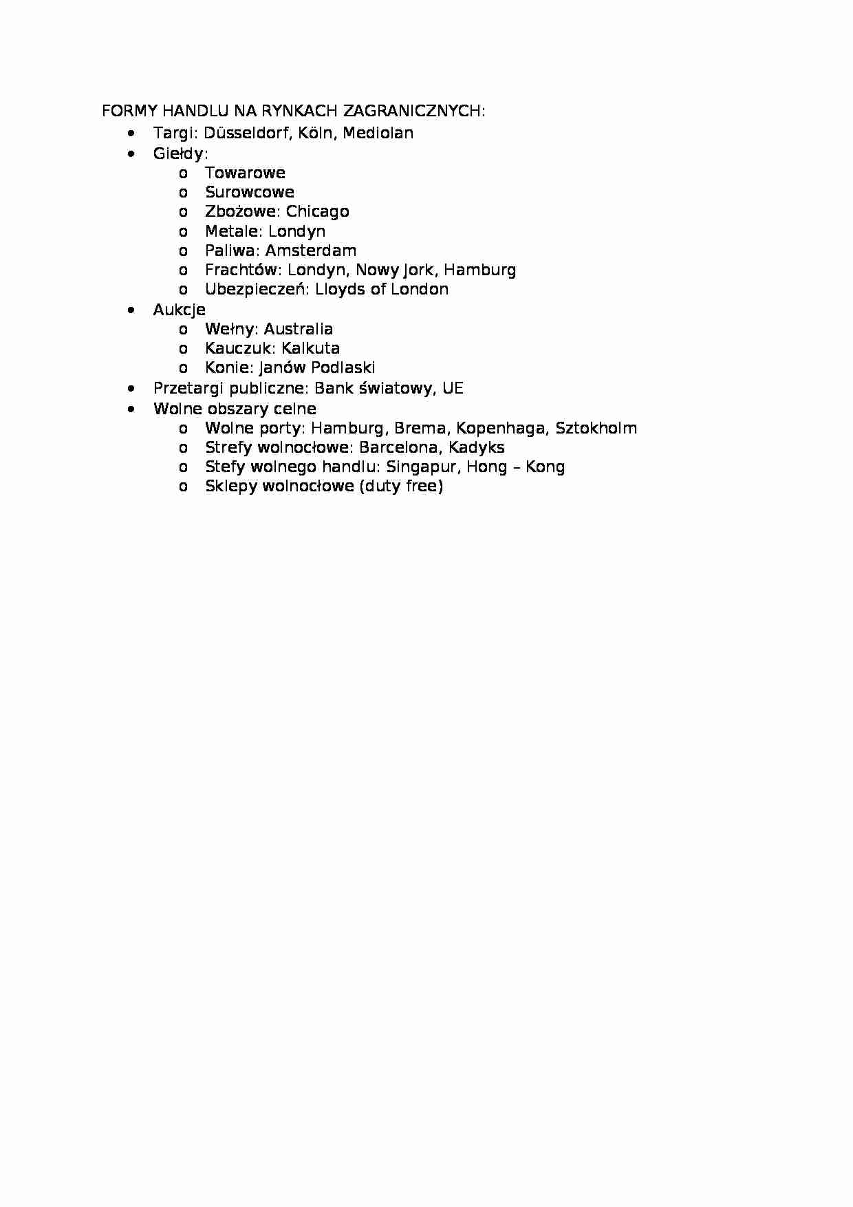 Handel na rynkach zagranicznych - formy  - omówienie  - strona 1