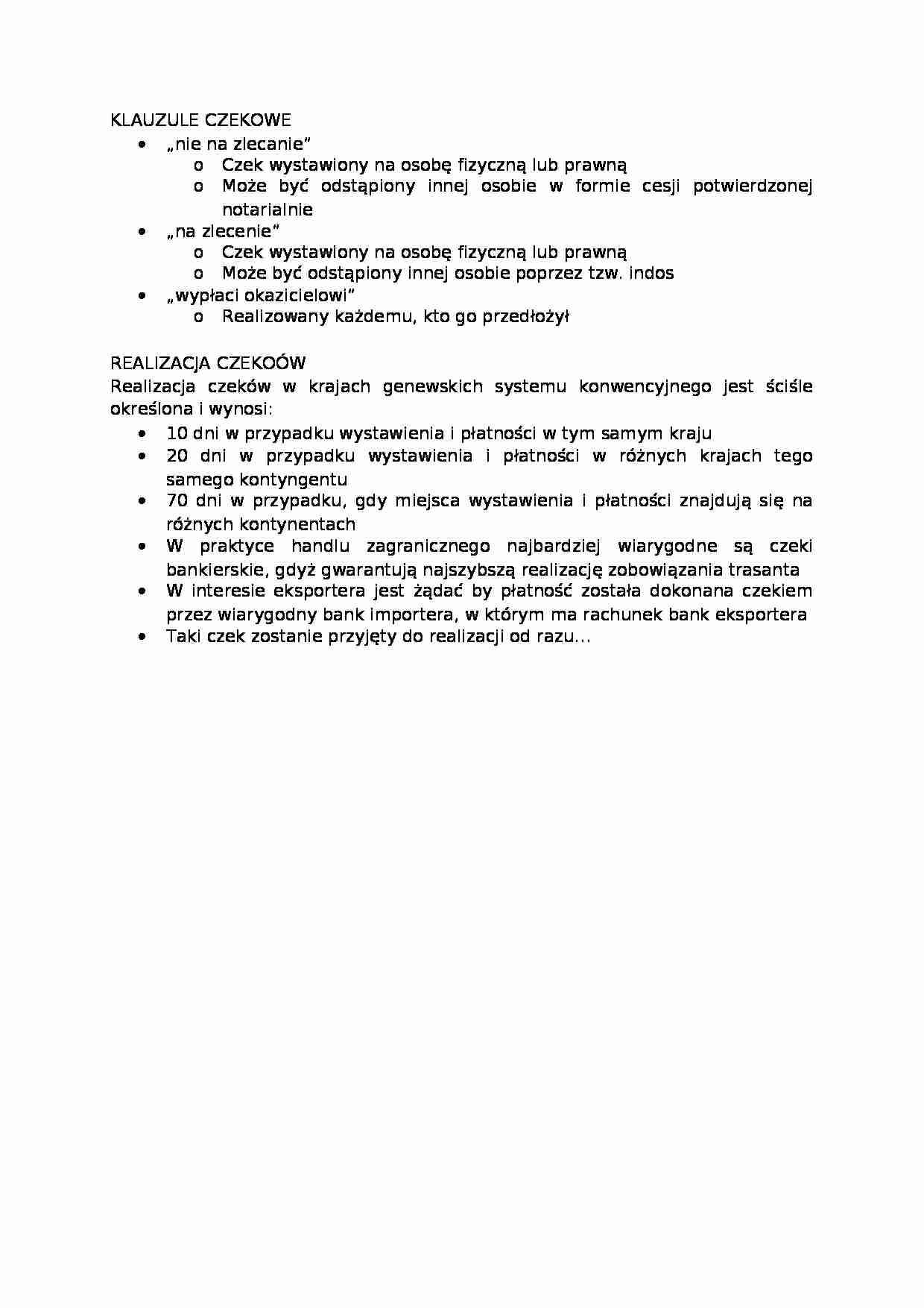Klauzule czekowe  - omówienie  - strona 1