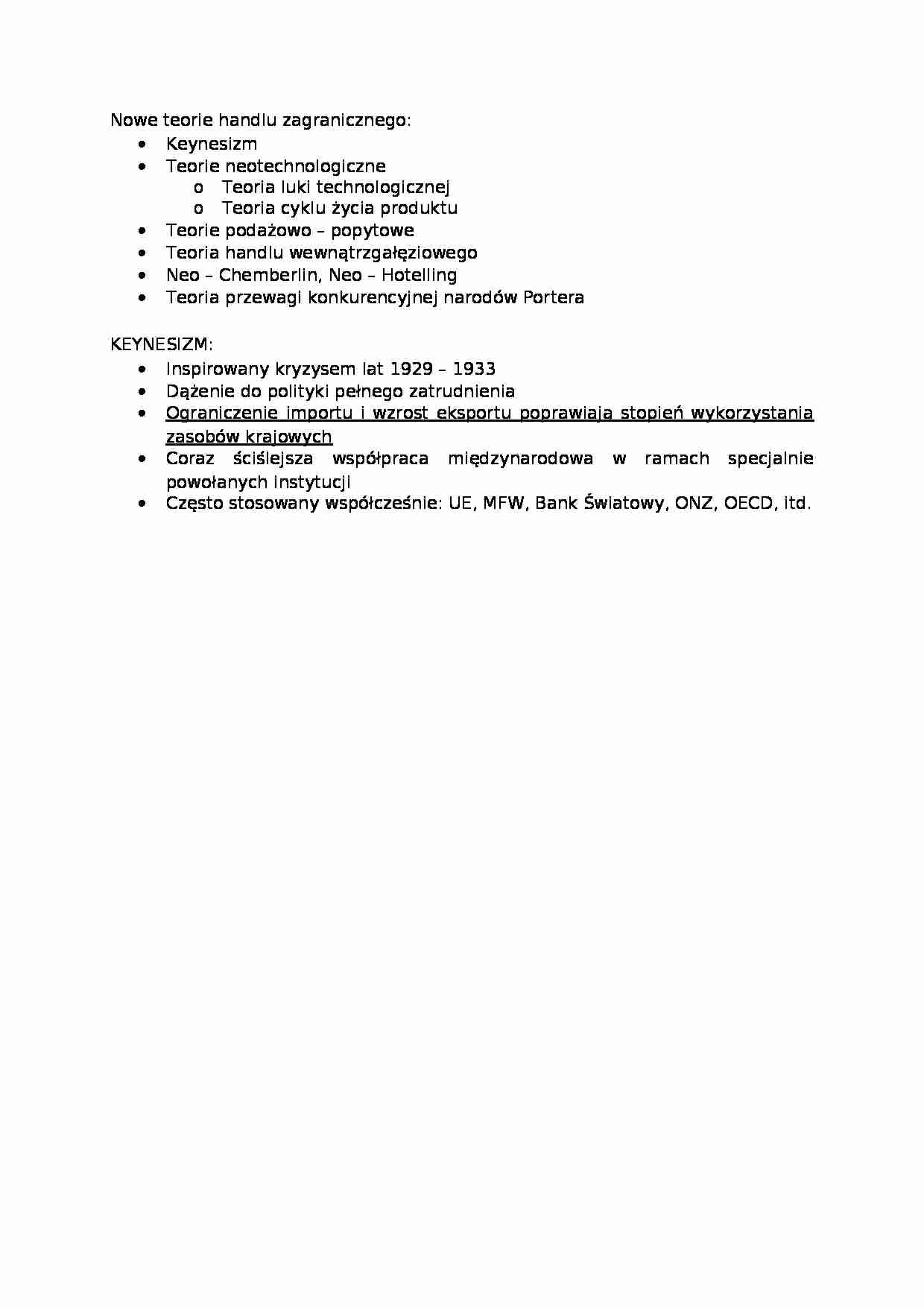 Nowe teorie handlu zagranicznego  - omówienie  - strona 1