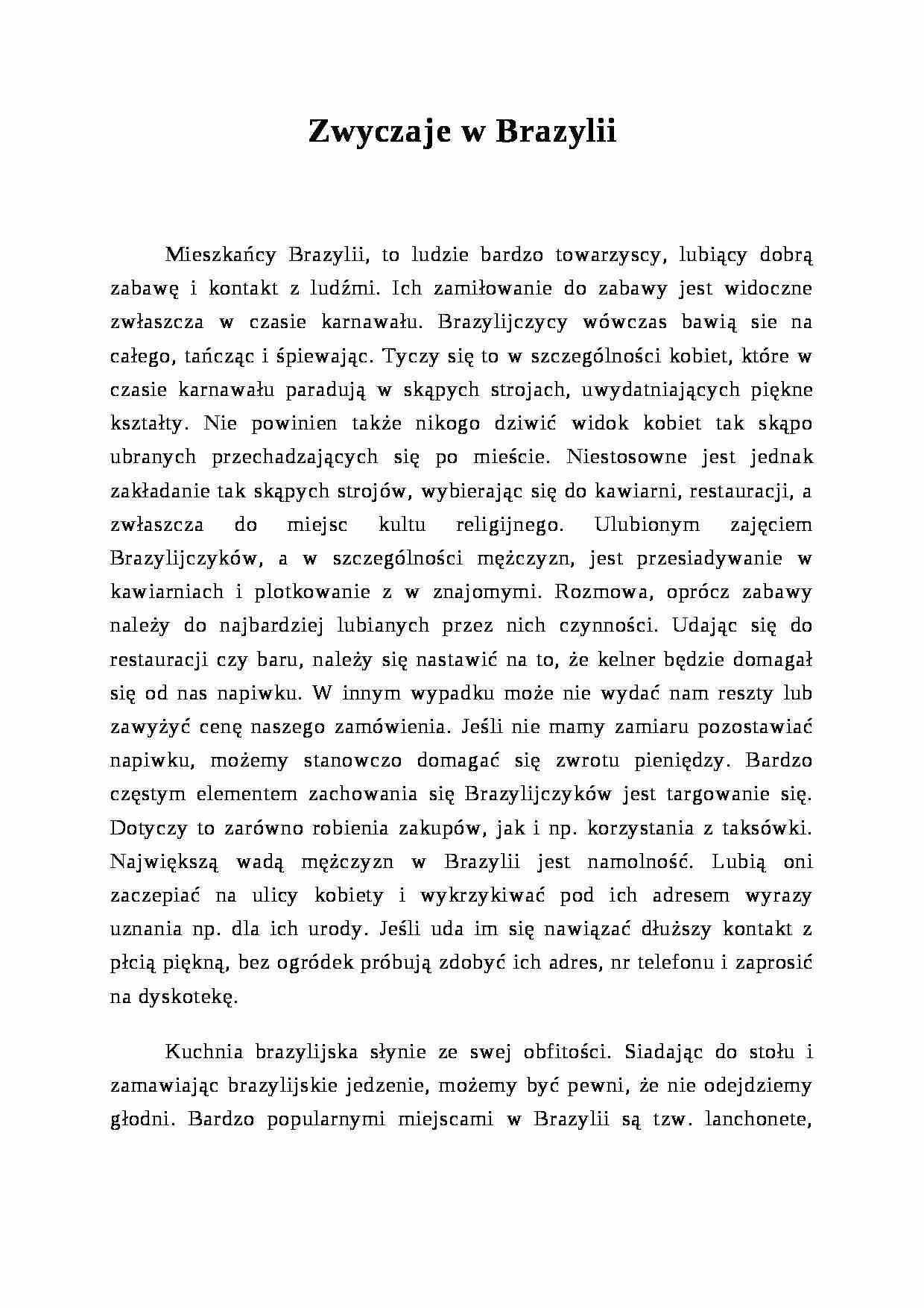 Zwyczaje w Brazylii  - omówienie  - strona 1