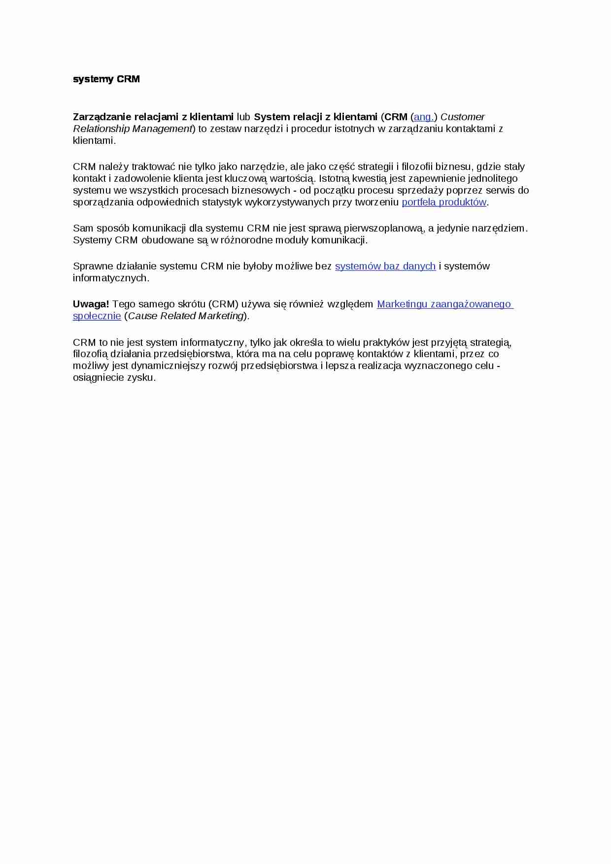 Systemy CRM - omówienie - strona 1