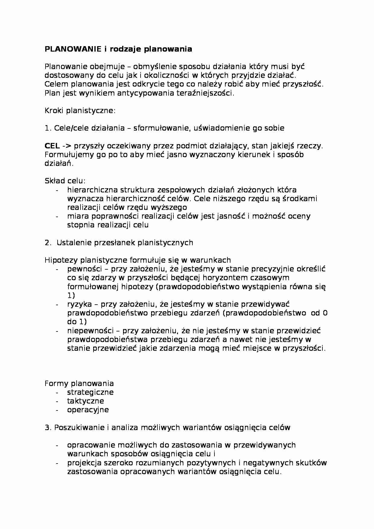 Plnowanie i rodzaje planowania - omówienie - strona 1
