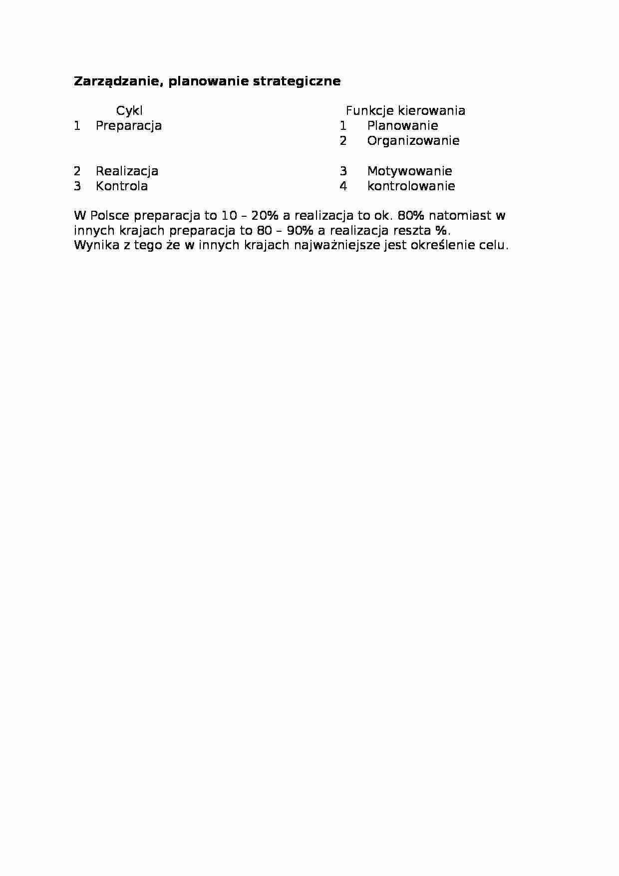 Zarządzanie i planowanie strategiczne - ćwiczenie - strona 1