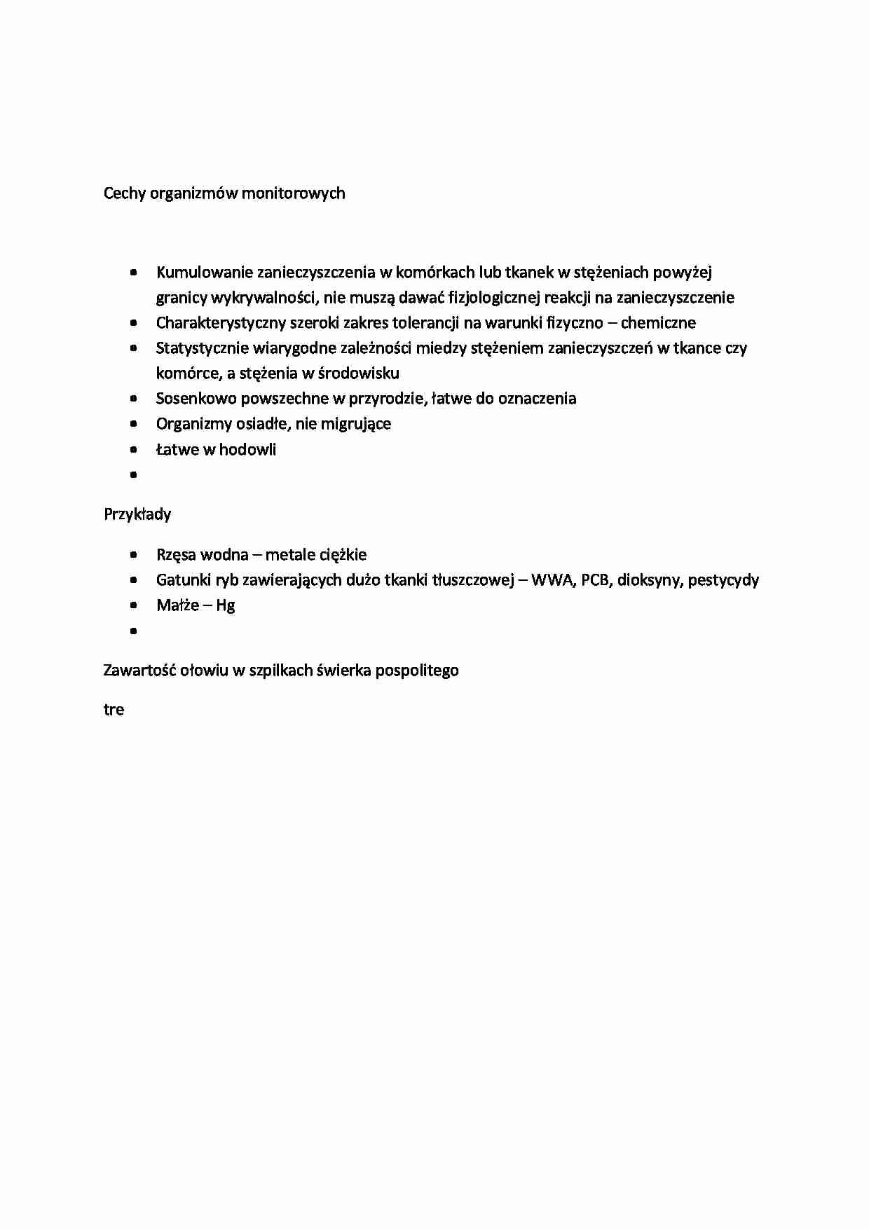 Cechy organizmów monitorowych - wykład - strona 1
