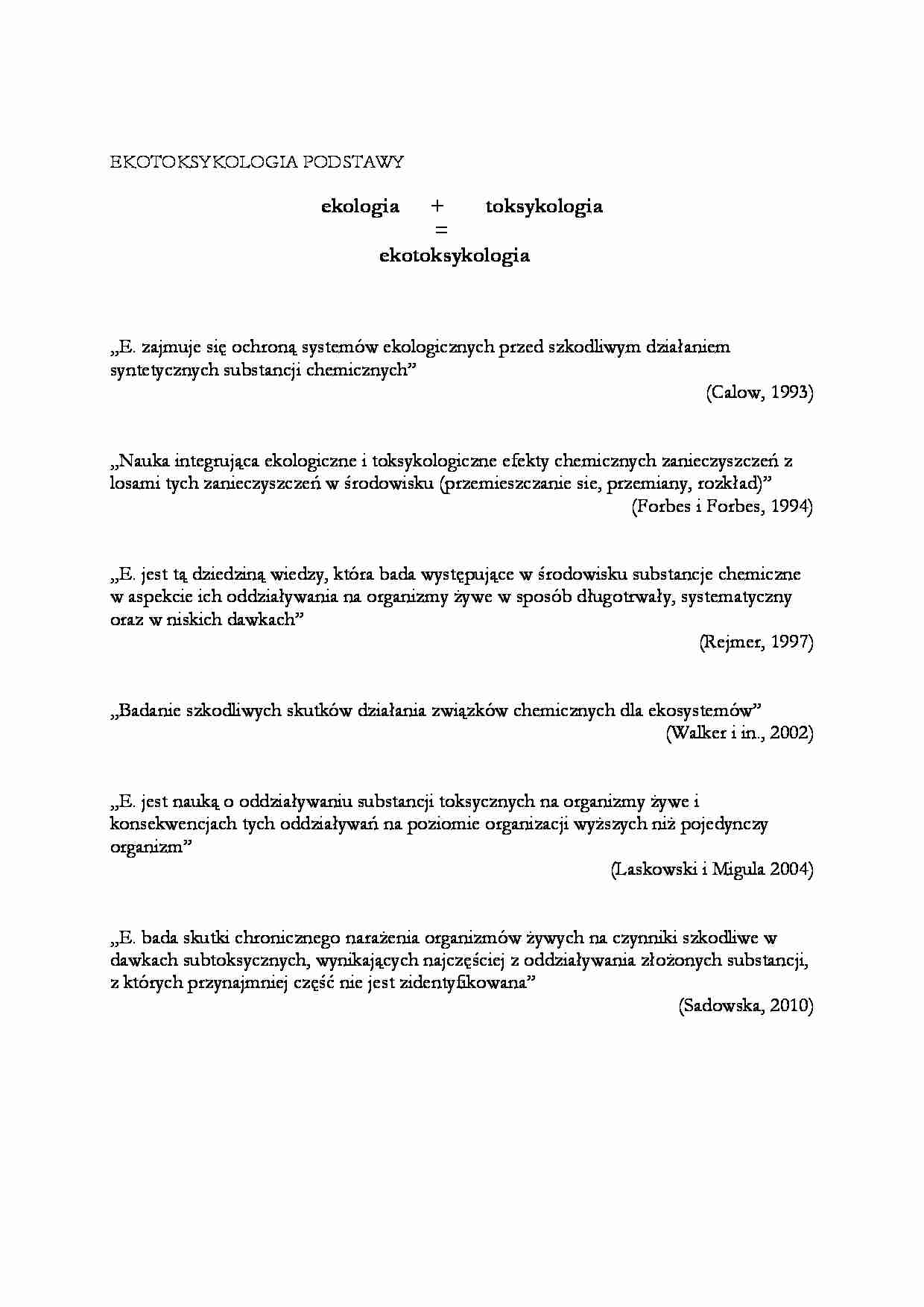 Podkstawy ekotoksykologii - wykład - strona 1