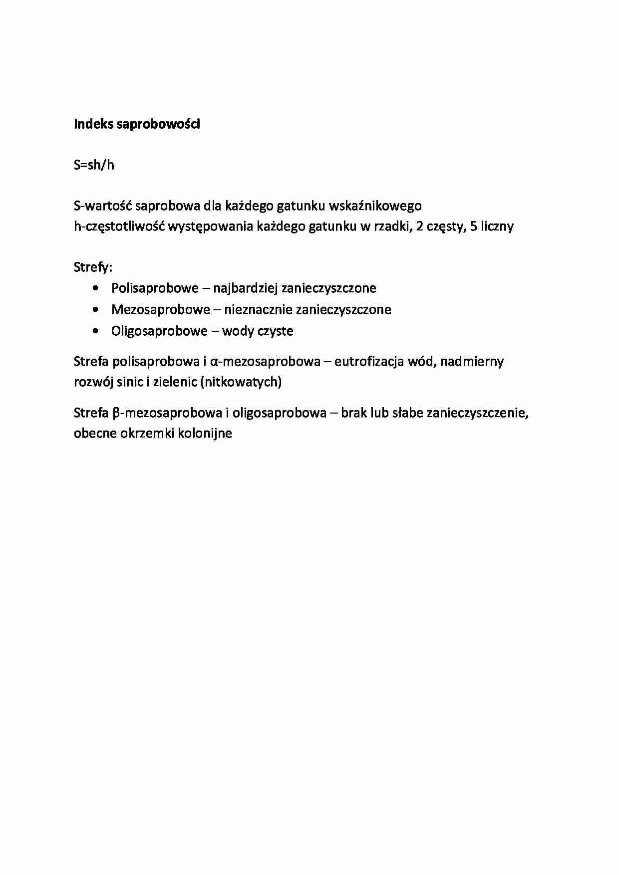 Indeks saprobowości - wykład - strona 1
