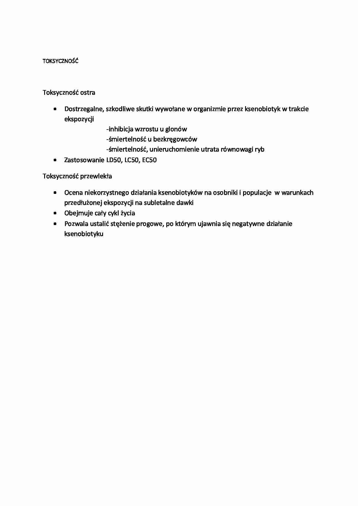 Toksyczność ostra przewlekła - wykład - strona 1