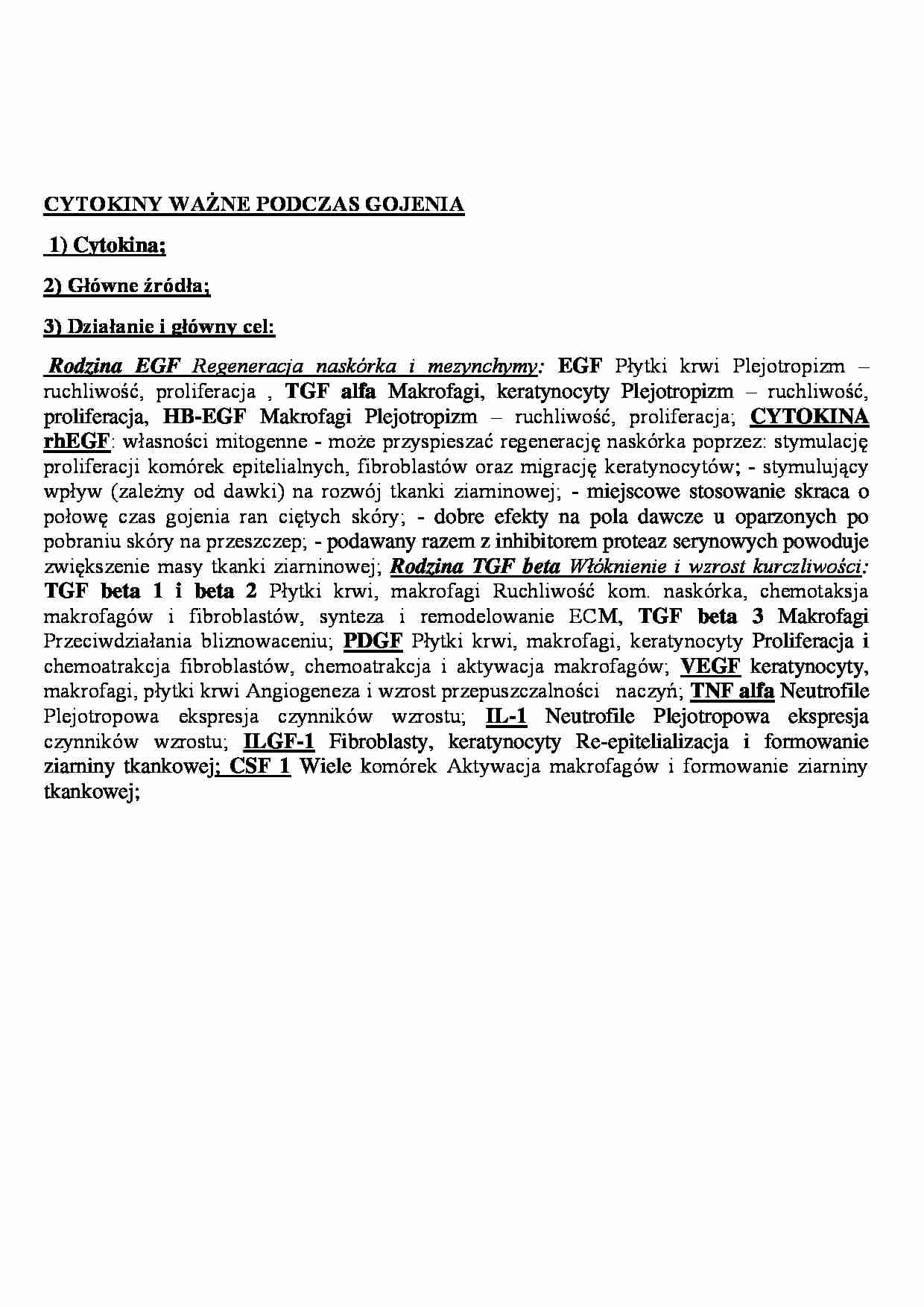 Cytokiny ważne podczas gojenia - wykład - strona 1