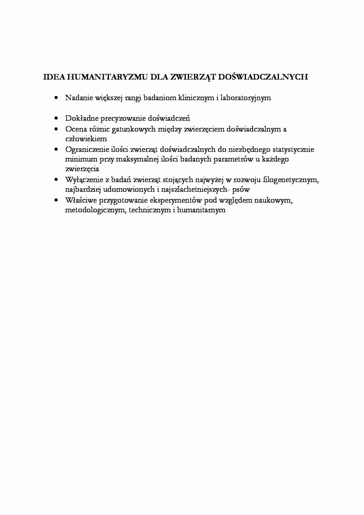 Idea humanitaryzmu dla zwierząt doświadczalnych - wykład - strona 1