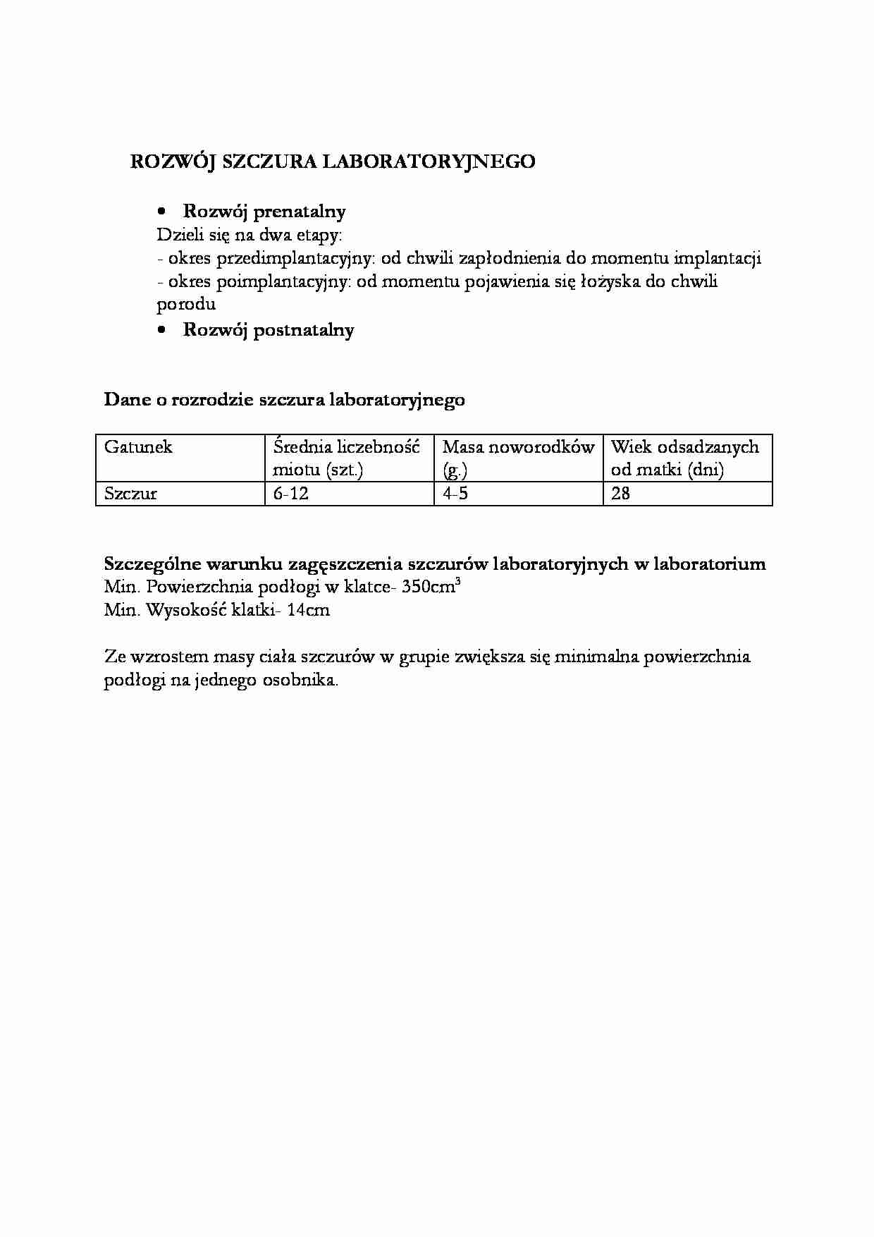 Rozwój szczura laboratoryjnego - wykład - strona 1