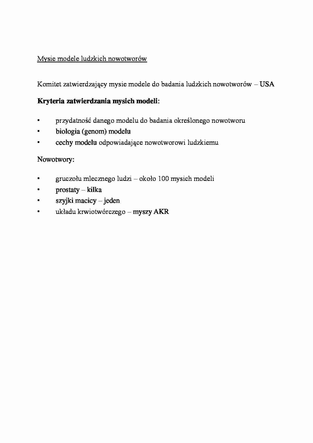 Mysie modele ludzkich nowotworów - wykład - strona 1