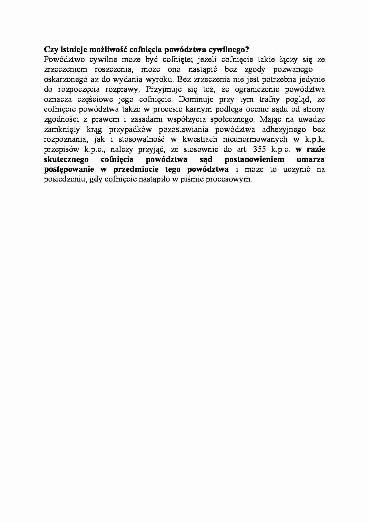 Możliwość cofnięcia powództwa cywilnego-opracowanie - strona 1