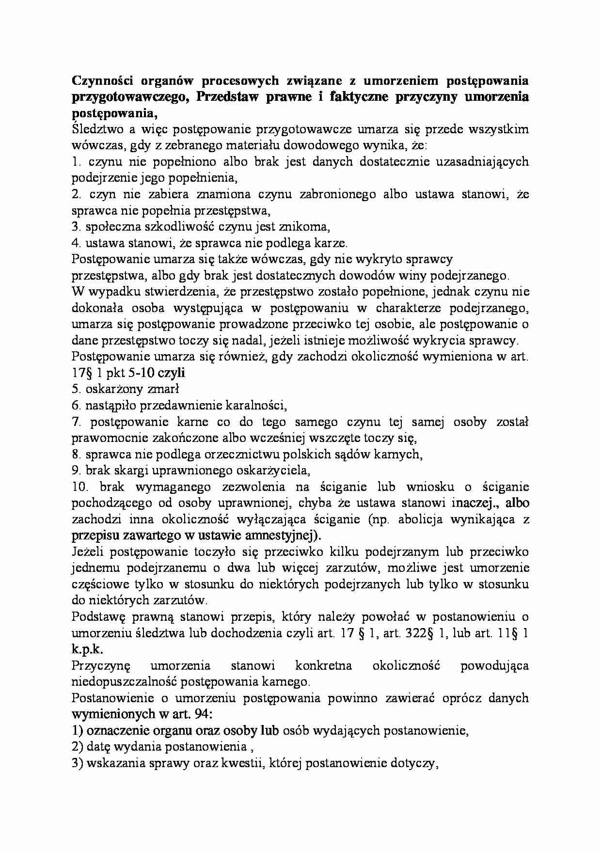 Prawne i faktyczne przyczyny umorzenia postępowania-opracowanie - strona 1