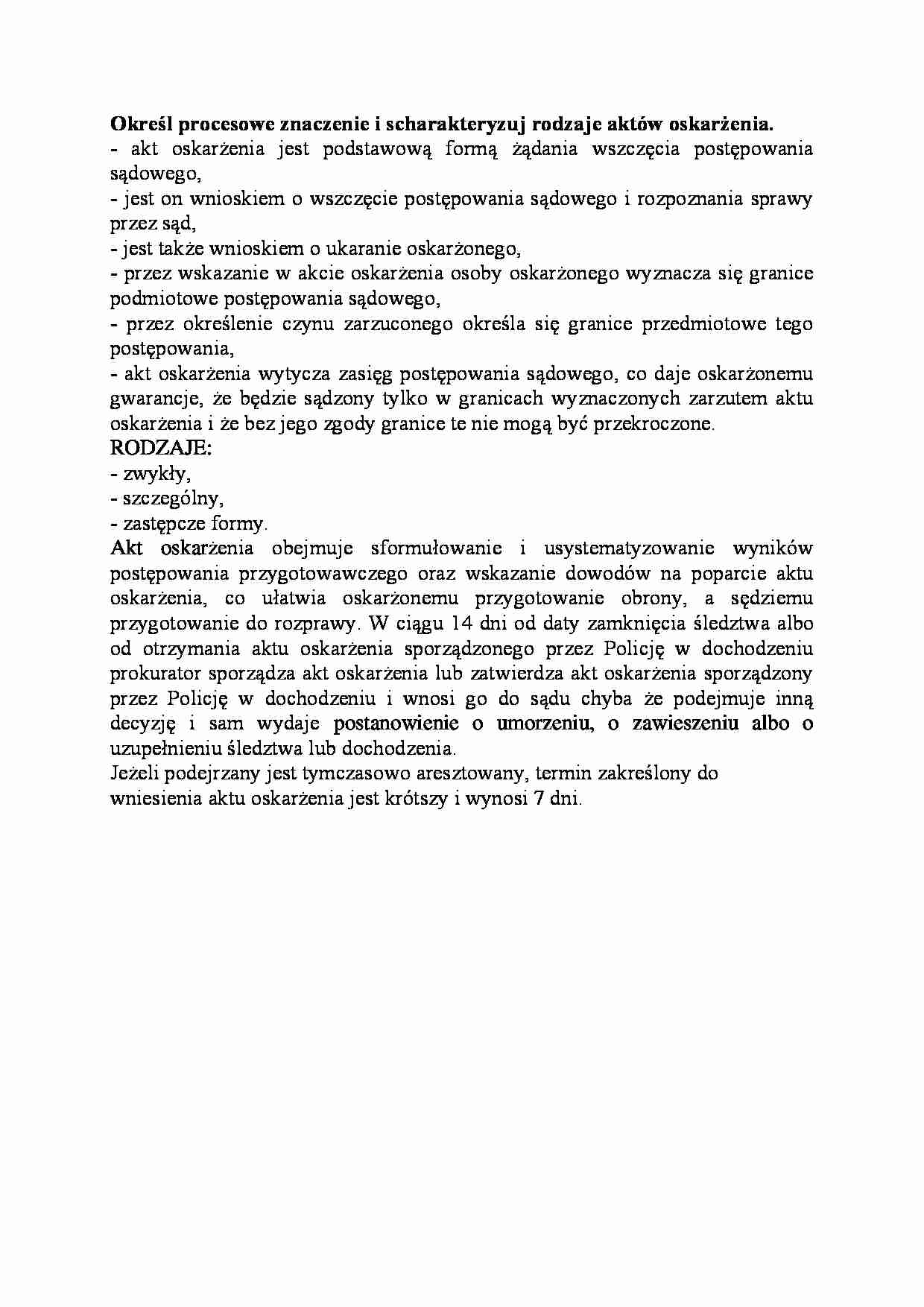 Procesowe znaczenie i rodzaje aktów oskarżenia-opracowanie - strona 1