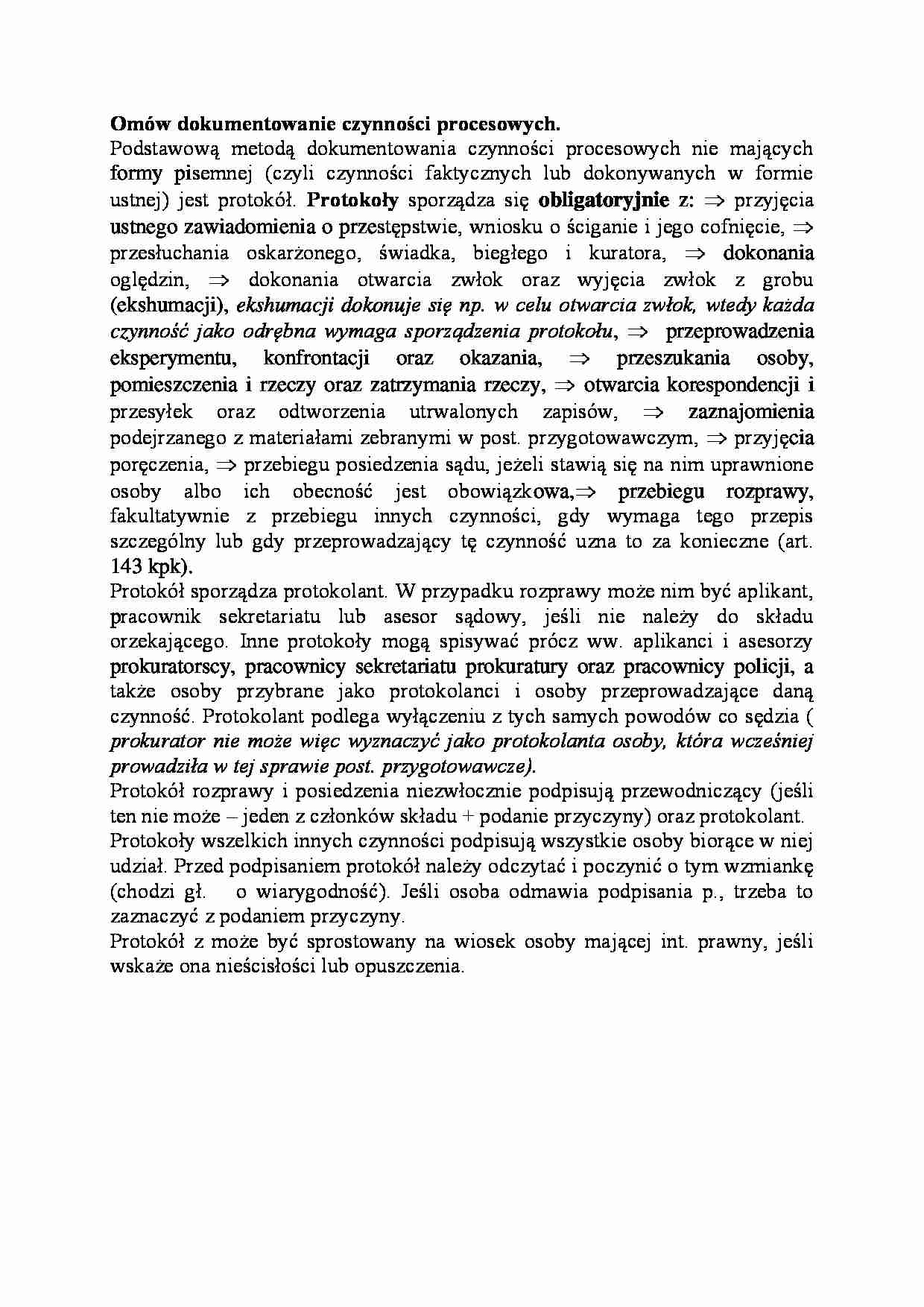 Dokumentowanie czynności procesowych-opracowanie - strona 1